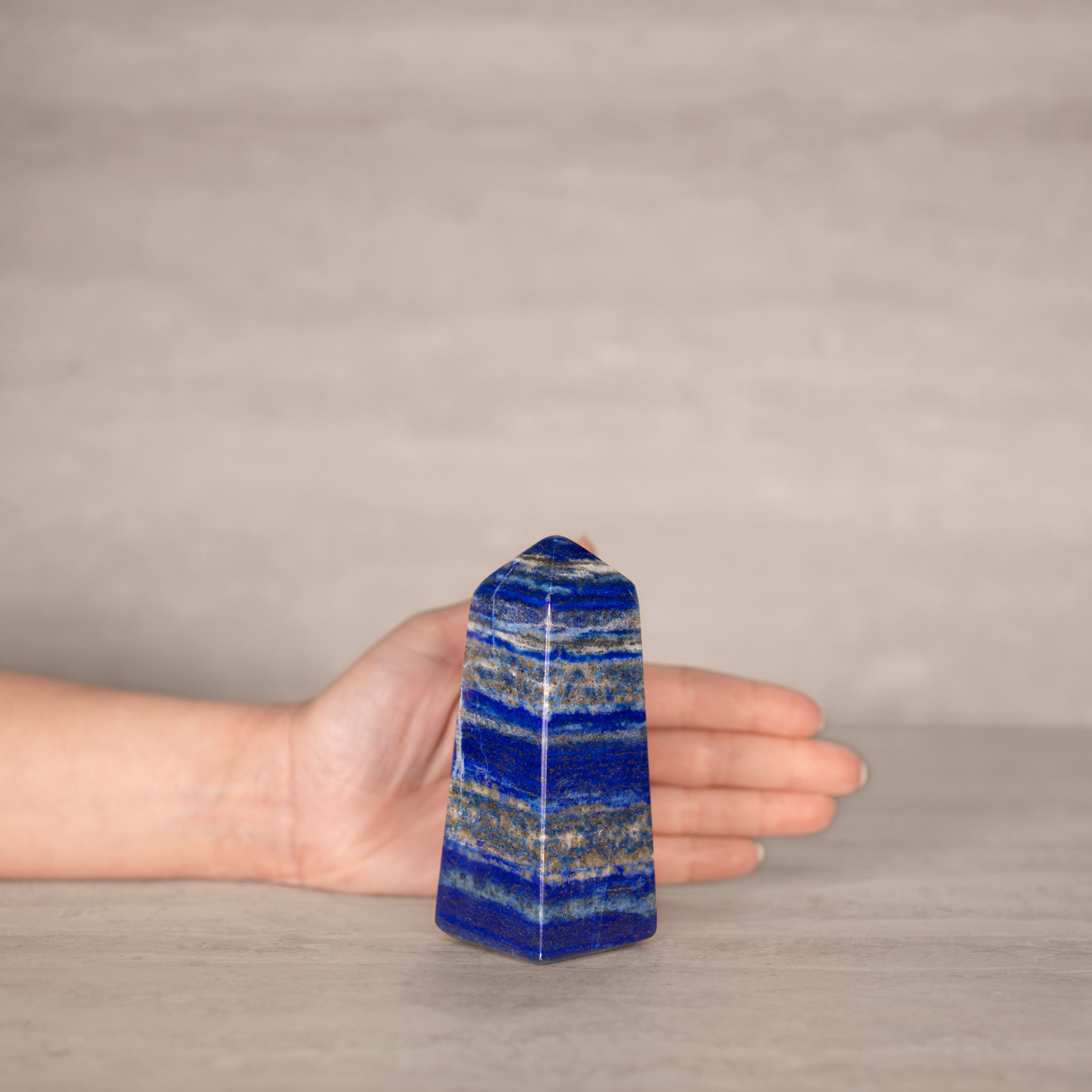 KALIFANO Gemstone Carvings Natural Lapis Lazuli Polished Obelisk from Afghanistan - 4.5" / 445 grams LPOB900.002