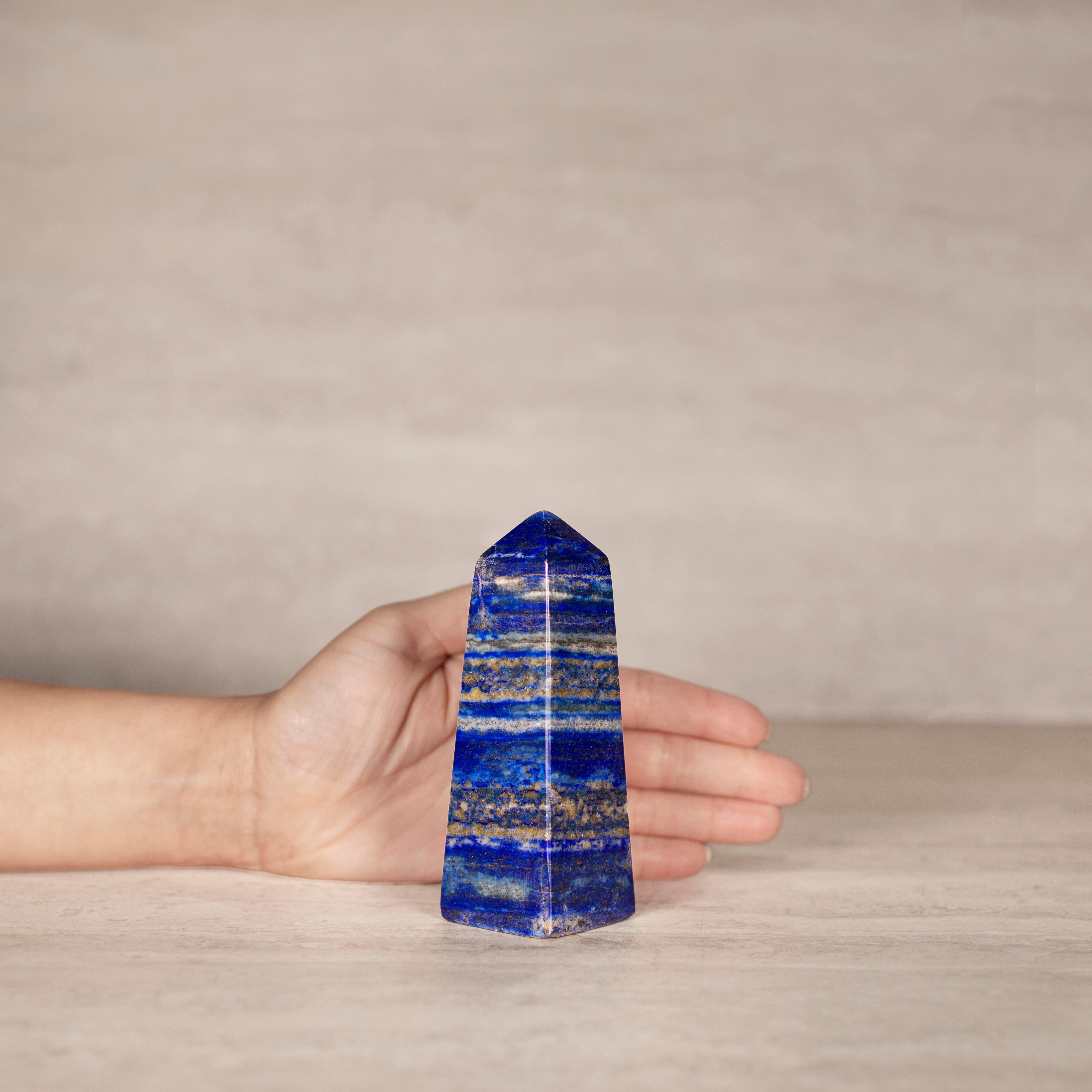 KALIFANO Gemstone Carvings Natural Lapis Lazuli Polished Obelisk from Afghanistan - 4.75" / 365 grams LPOB800.004