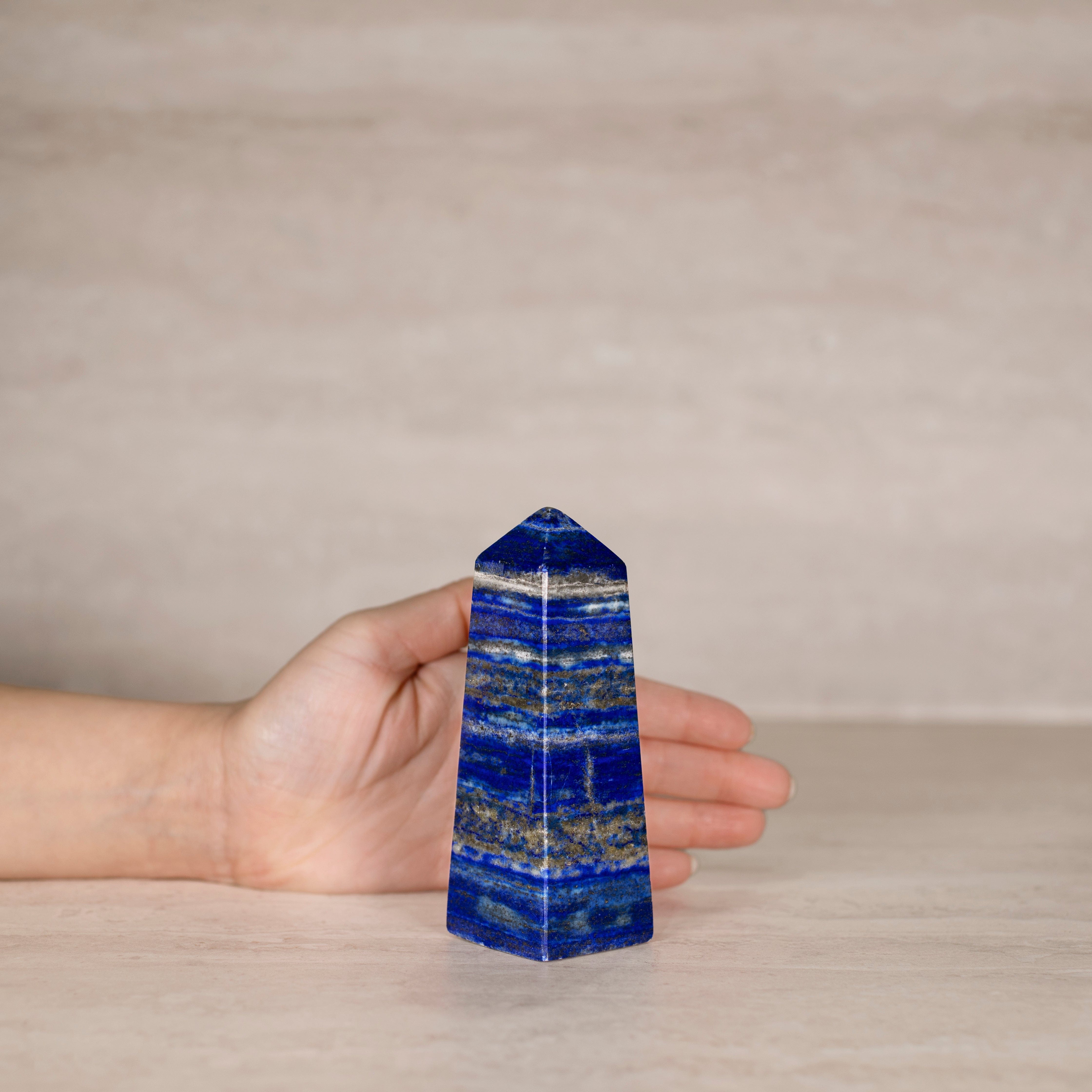 KALIFANO Gemstone Carvings Natural Lapis Lazuli Polished Obelisk from Afghanistan - 4.75" / 405 grams LPOB800.003