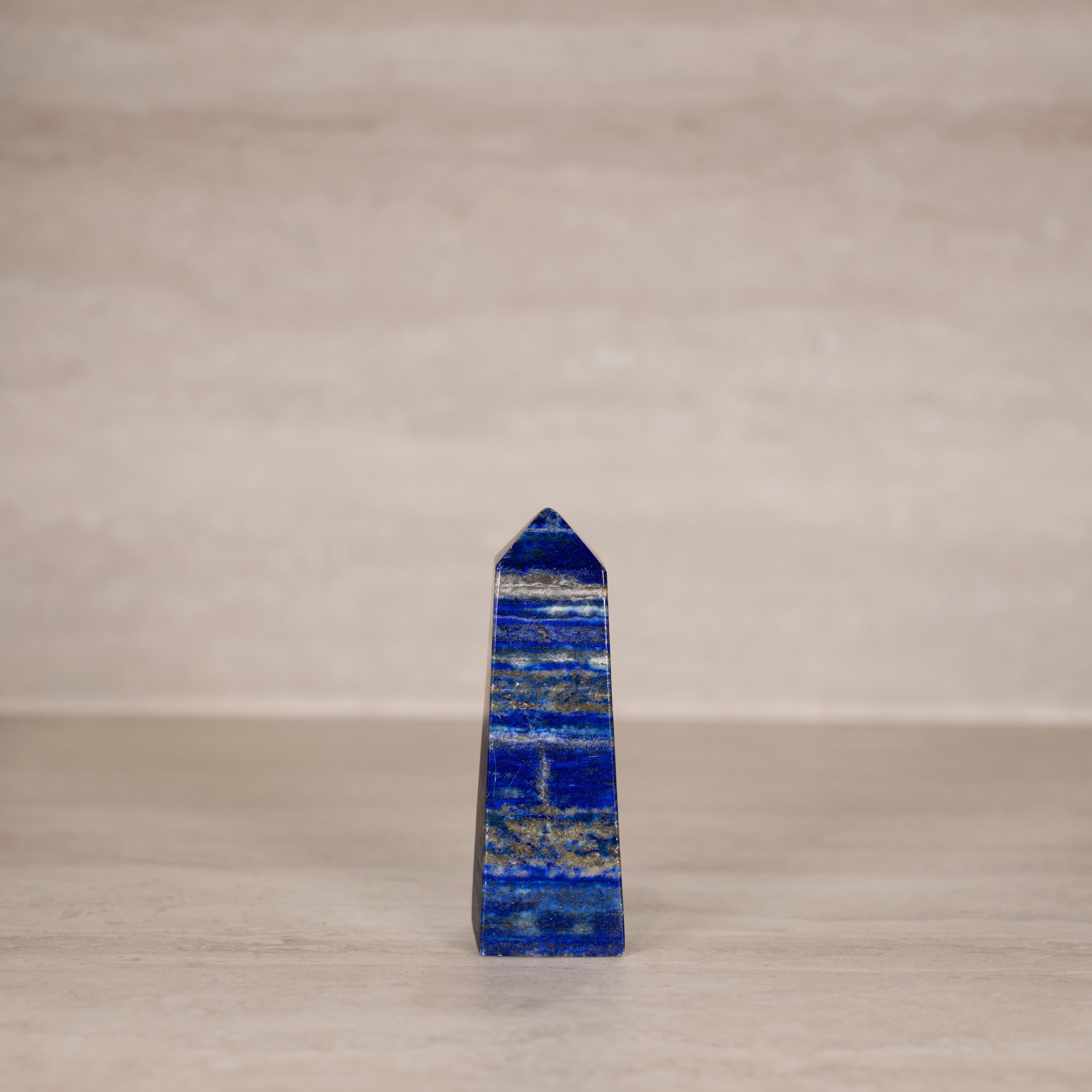 KALIFANO Gemstone Carvings Natural Lapis Lazuli Polished Obelisk from Afghanistan - 4.75" / 405 grams LPOB800.003
