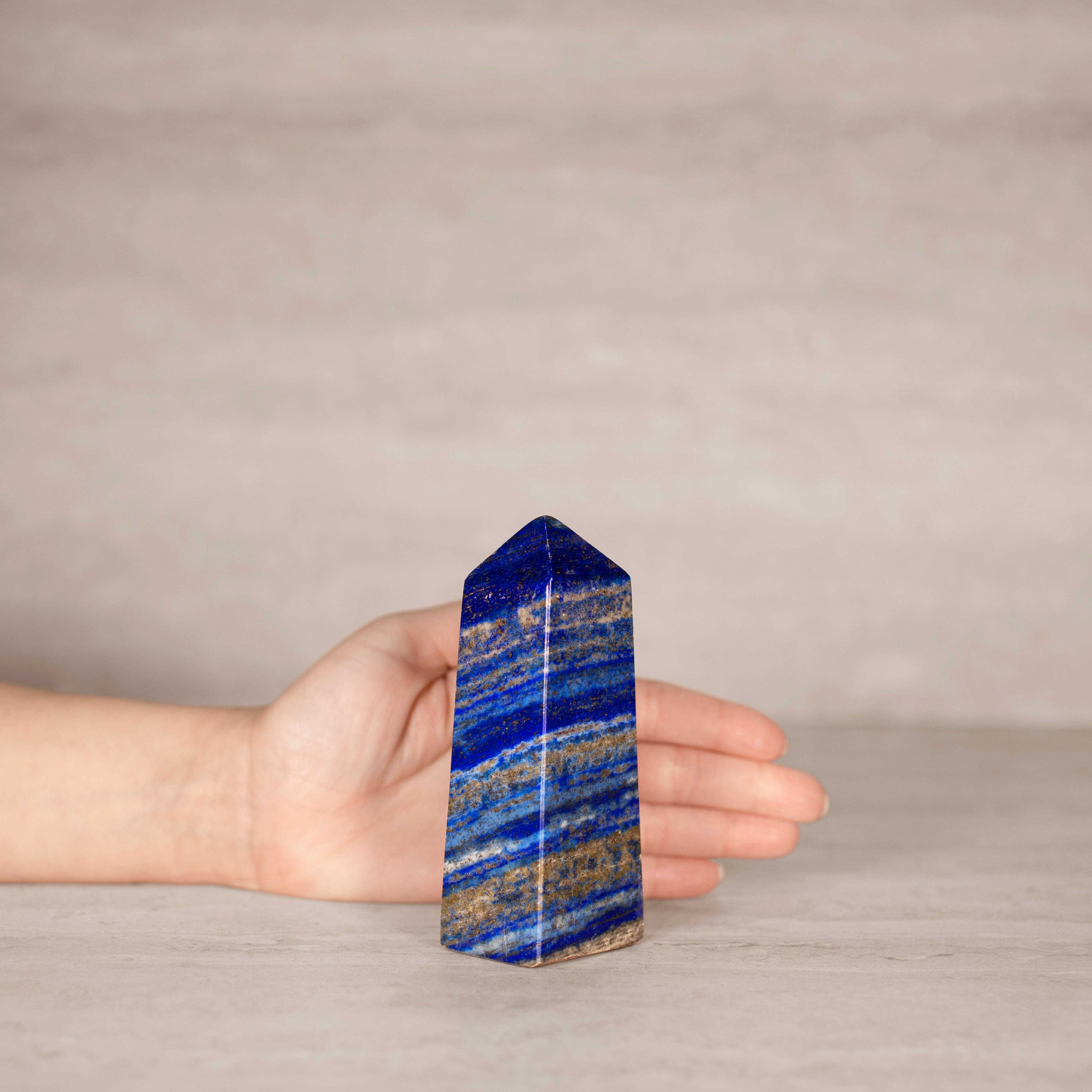 KALIFANO Gemstone Carvings Natural Lapis Lazuli Polished Obelisk from Afghanistan - 4.75" / 420 grams LPOB900.003