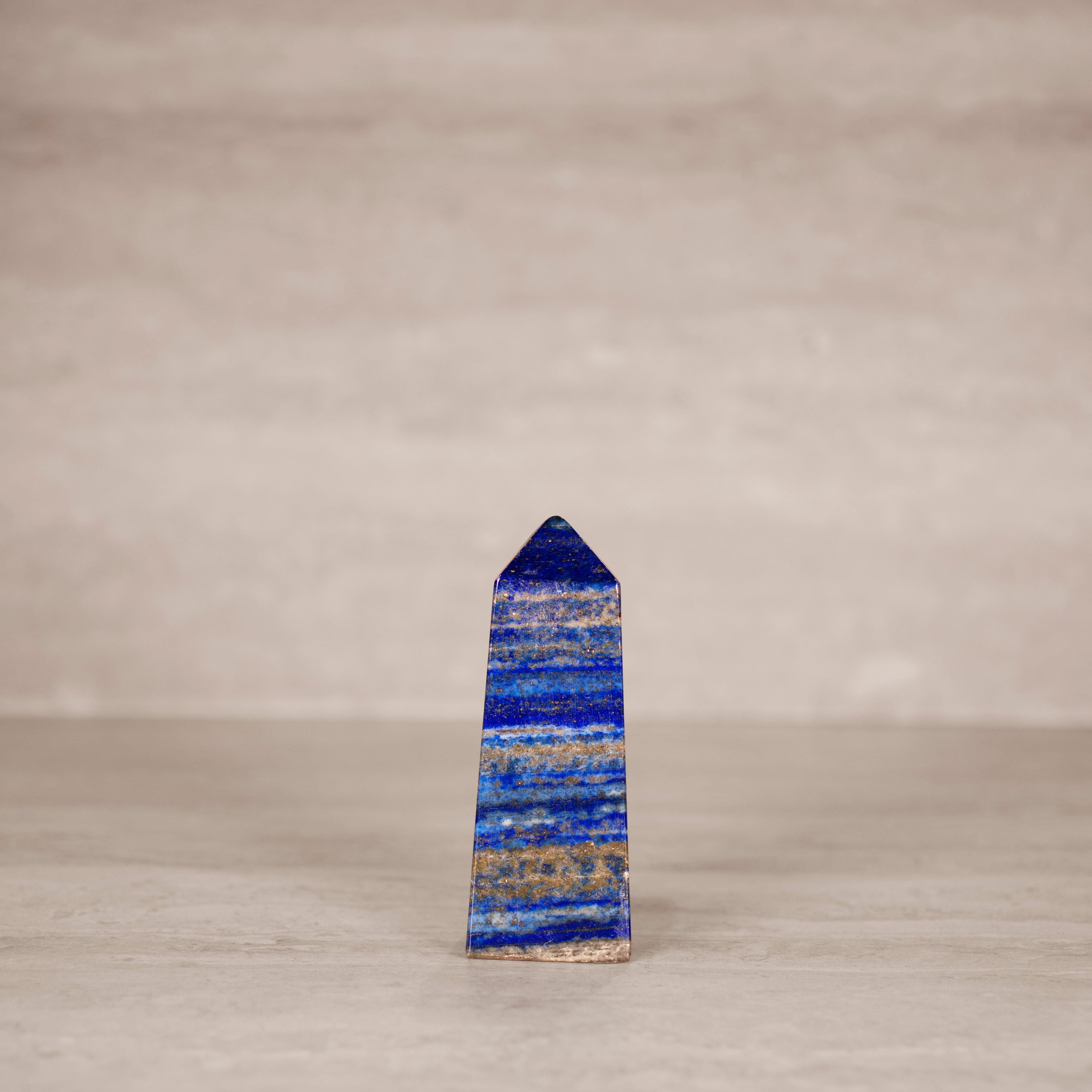 KALIFANO Gemstone Carvings Natural Lapis Lazuli Polished Obelisk from Afghanistan - 4.75" / 420 grams LPOB900.003