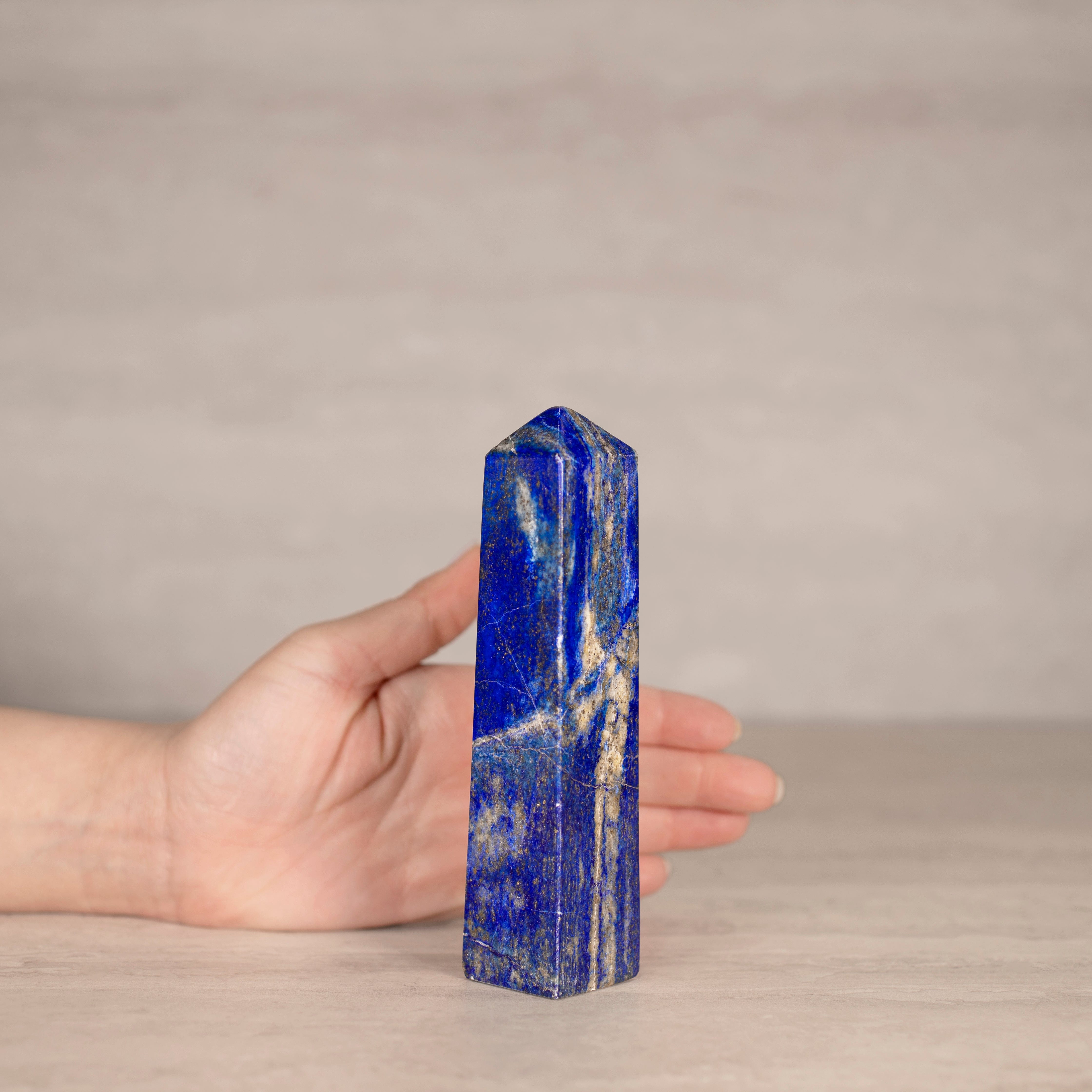 KALIFANO Gemstone Carvings Natural Lapis Lazuli Polished Obelisk from Afghanistan - 5.75" / 370 grams LPOB800.002