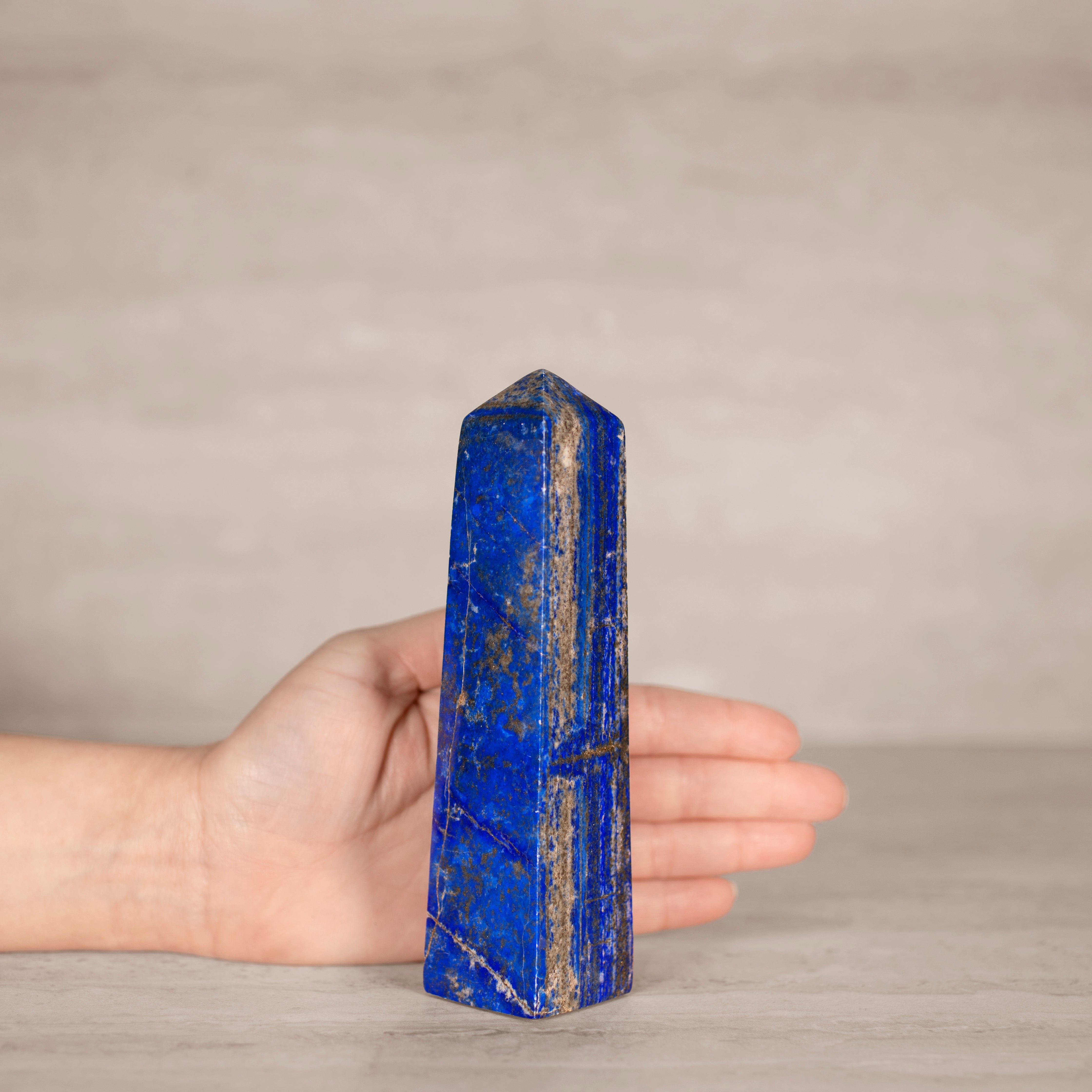 KALIFANO Gemstone Carvings Natural Lapis Lazuli Polished Obelisk from Afghanistan - 6" / 480 grams LPOB1000.001