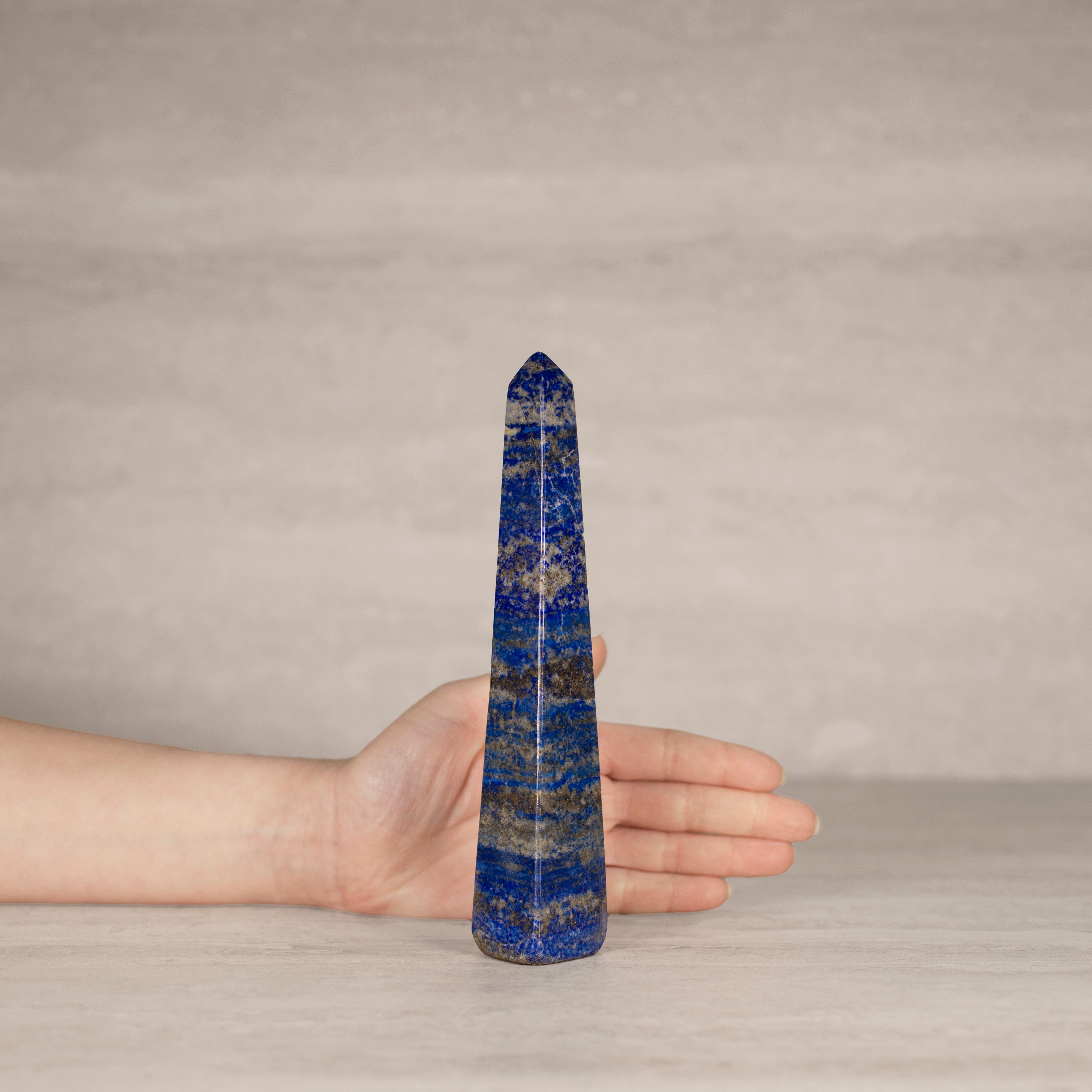 KALIFANO Gemstone Carvings Natural Lapis Lazuli Polished Obelisk from Afghanistan - 8" / 372 grams LPOB800.001