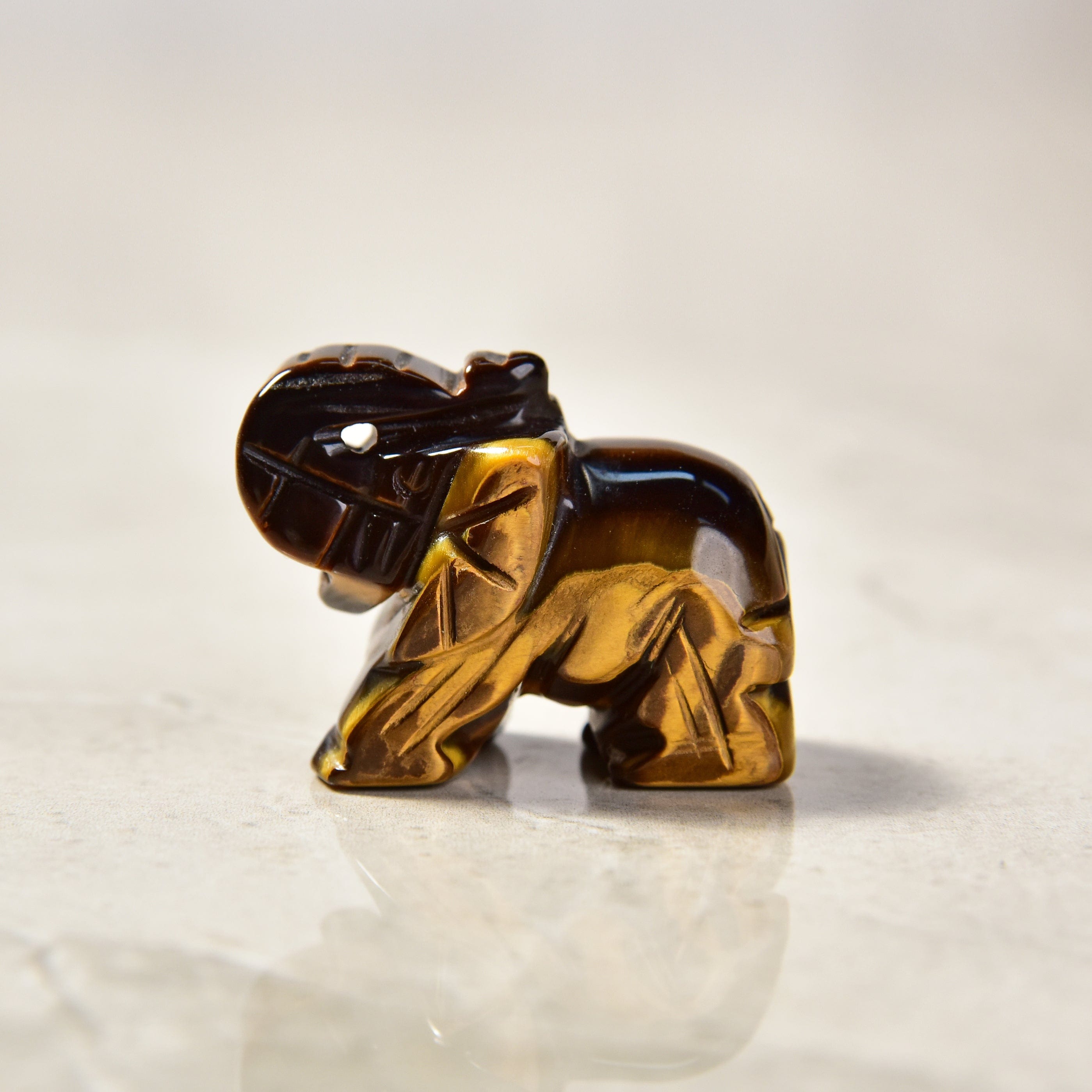 Kalifano Gemstone Carvings Tiger Eye Elephant 1.5" Gemstone Carving CV7-E-TE
