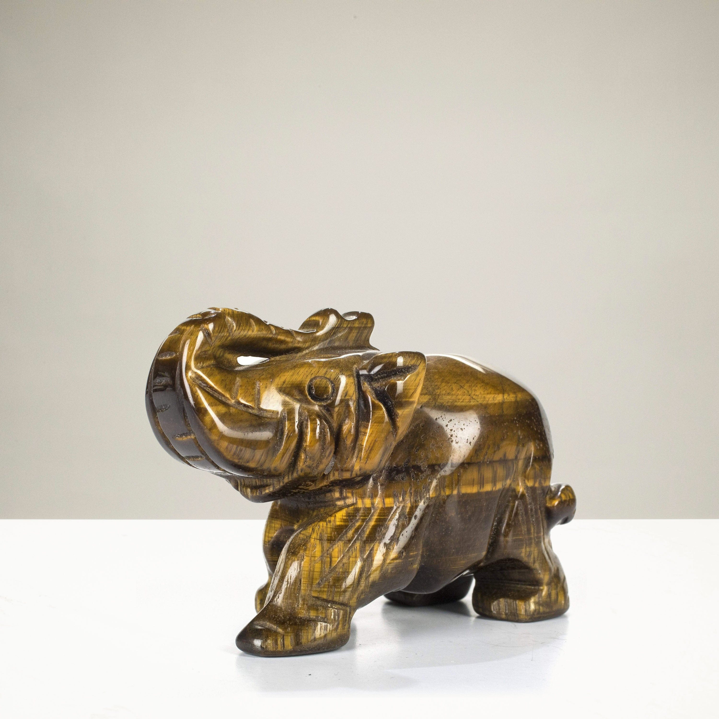 Kalifano Gemstone Carvings Tiger Eye Elephant 3" Gemstone Carving CV35-E-TE