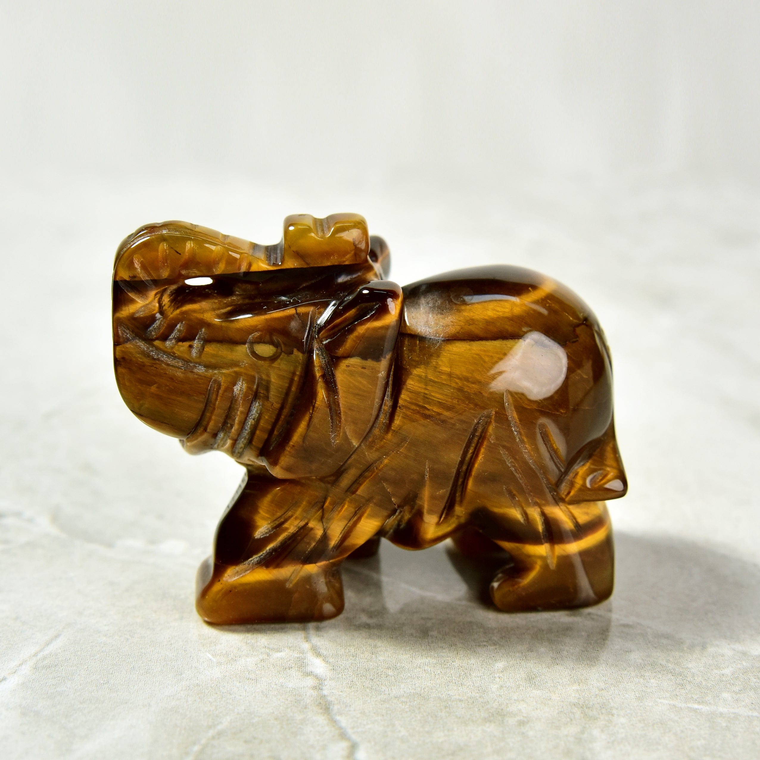 Kalifano Gemstone Carvings Tiger Eye Elephant Carving CV25-E-TE