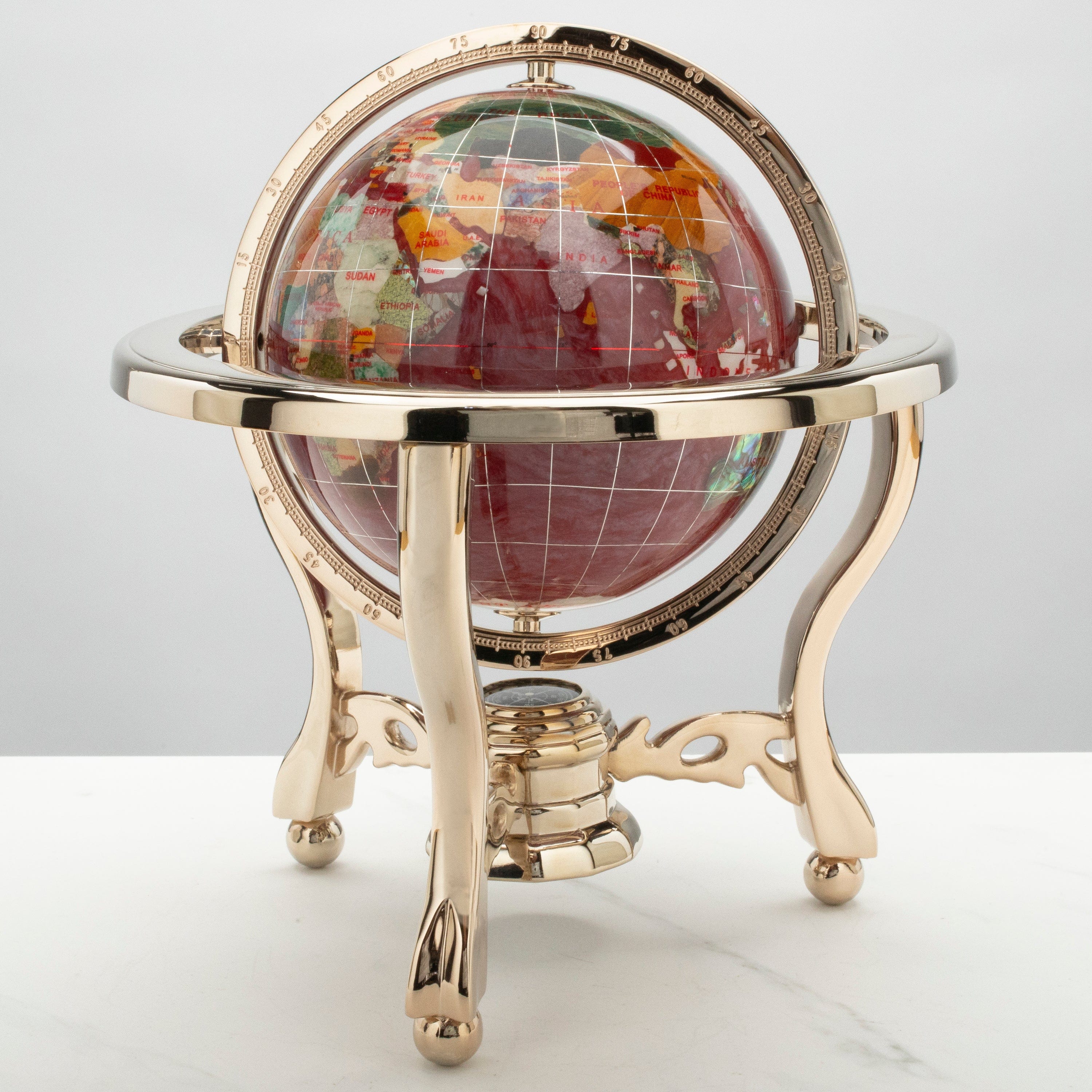 KALIFANO Gemstone Globes 11" Tall Gemstone Globe with 6" Tanzanite Ocean on 24k Gold Plated Stand GT150G-TZ