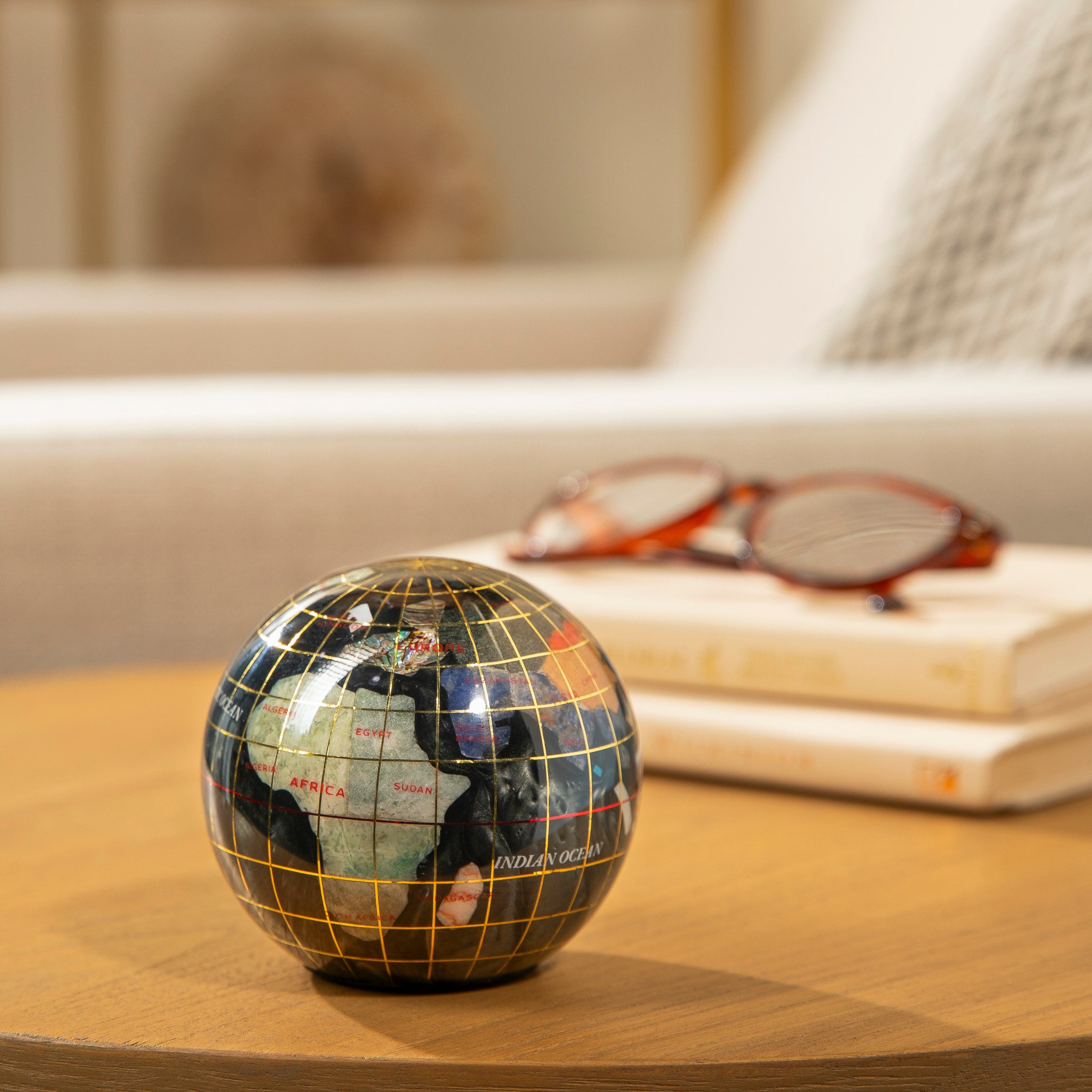 Kalifano Gemstone Globes 3" Gemstone Globe Paperweight with Black Opal Opalite Ocean GPW80G-BO