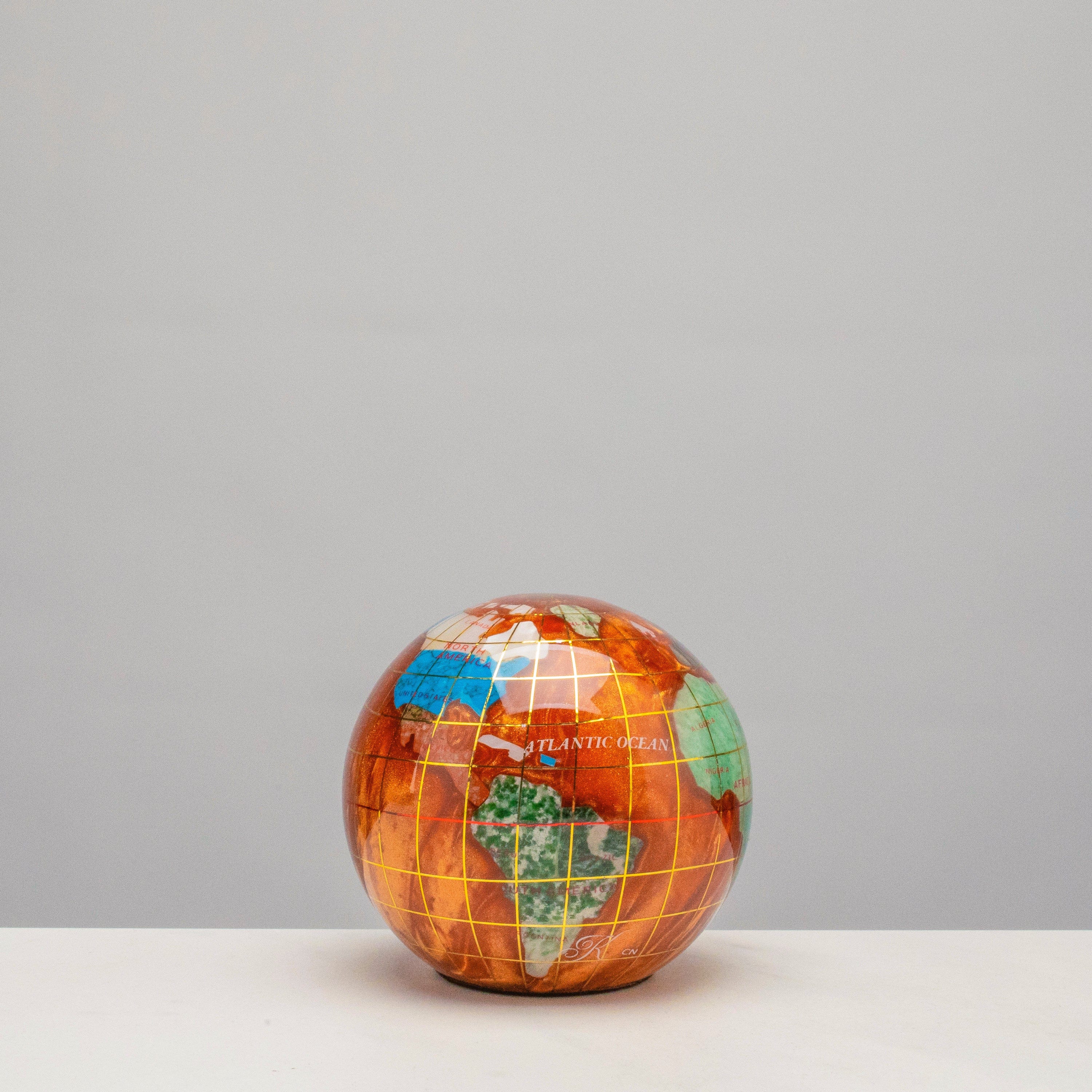Kalifano Gemstone Globes 3" Gemstone Globe Paperweight with Copper Amber Opalite Ocean GPW80G-CPR