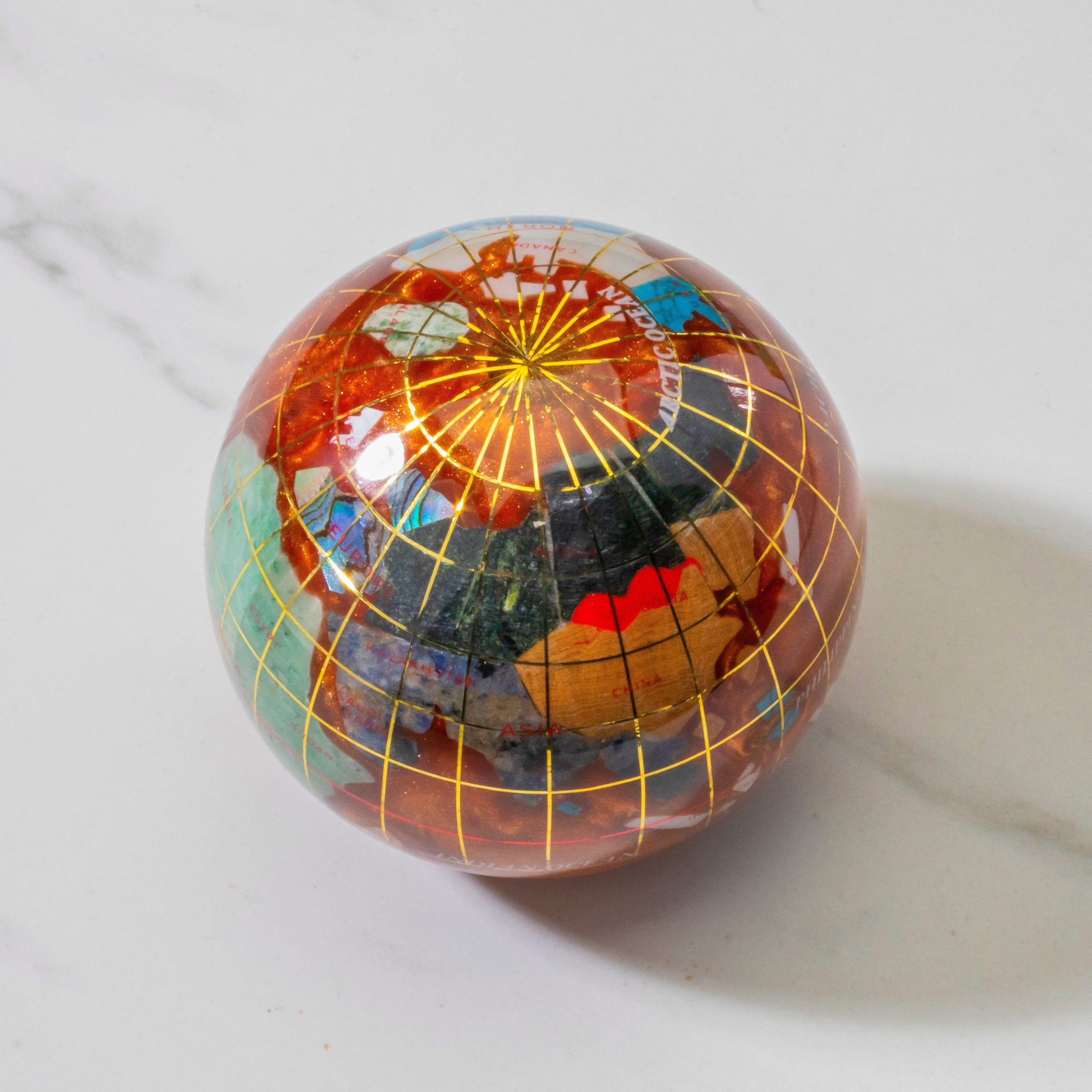 Kalifano Gemstone Globes 3" Gemstone Globe Paperweight with Copper Amber Opalite Ocean GPW80G-CPR