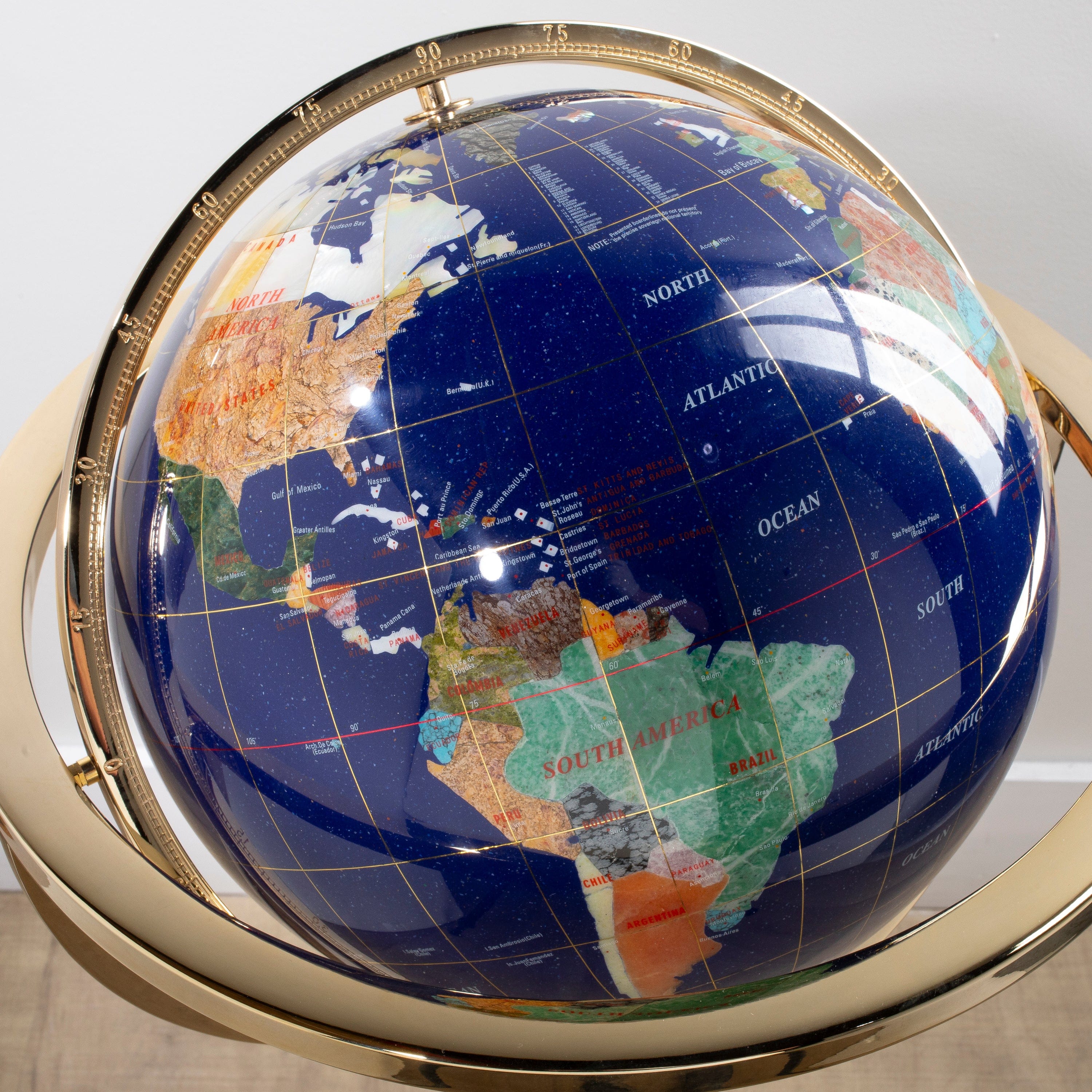 Kalifano Gemstone Globes 39" Tall Gemstone Globe with 13" Lapis Ocean on 24k Gold Plated Octagon Stand GOH330G-LP