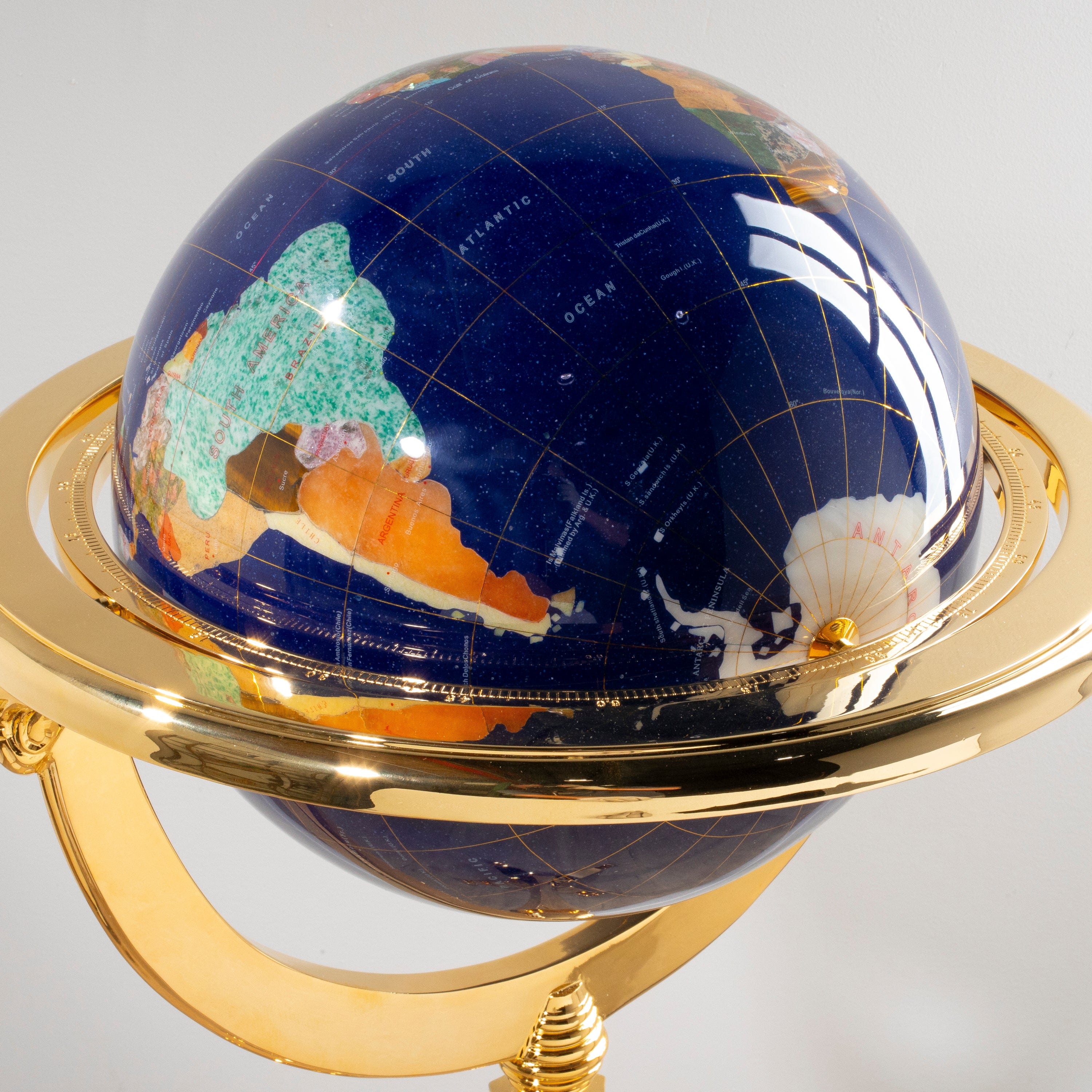 Kalifano Gemstone Globes 49" Tall Gemstone Globe with 13" Lapis Ocean on 24k Gold Plated Navigator 4-Leg Stand GTM330G-LP