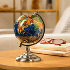 Gemstone Globe with Lapis Ocean on Antique Silver Stand - 7.25