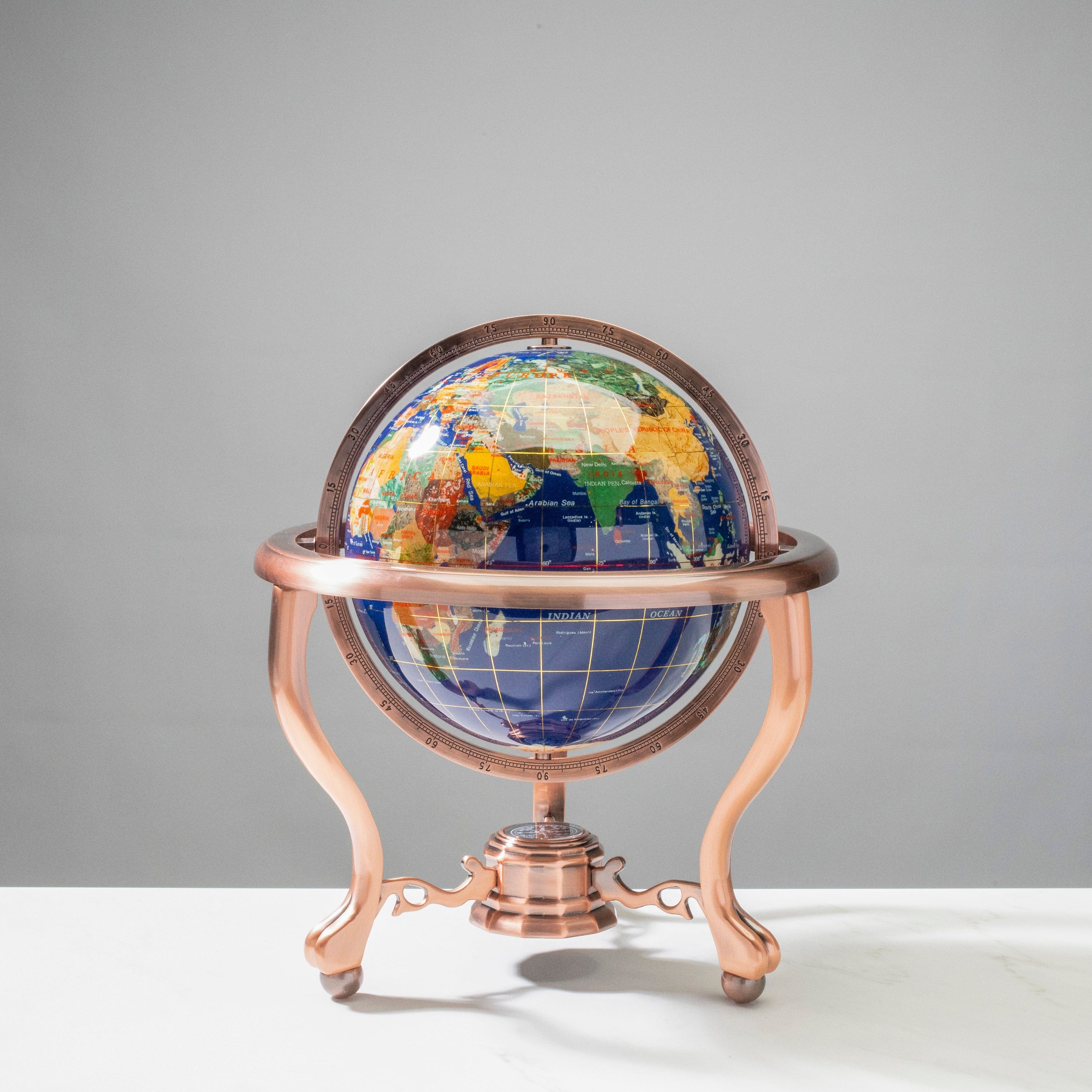 Kalifano Gemstone Globes Gemstone Globe with Lapis Ocean on Copper Stand - 14" GT220-AC