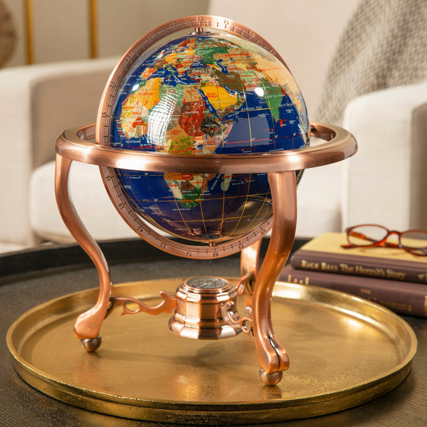 Gemstone Globe with Lapis Ocean on Copper Stand | KALIFANO