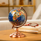 Gemstone Globe with Lapis Ocean on Copper Stand - 7.25