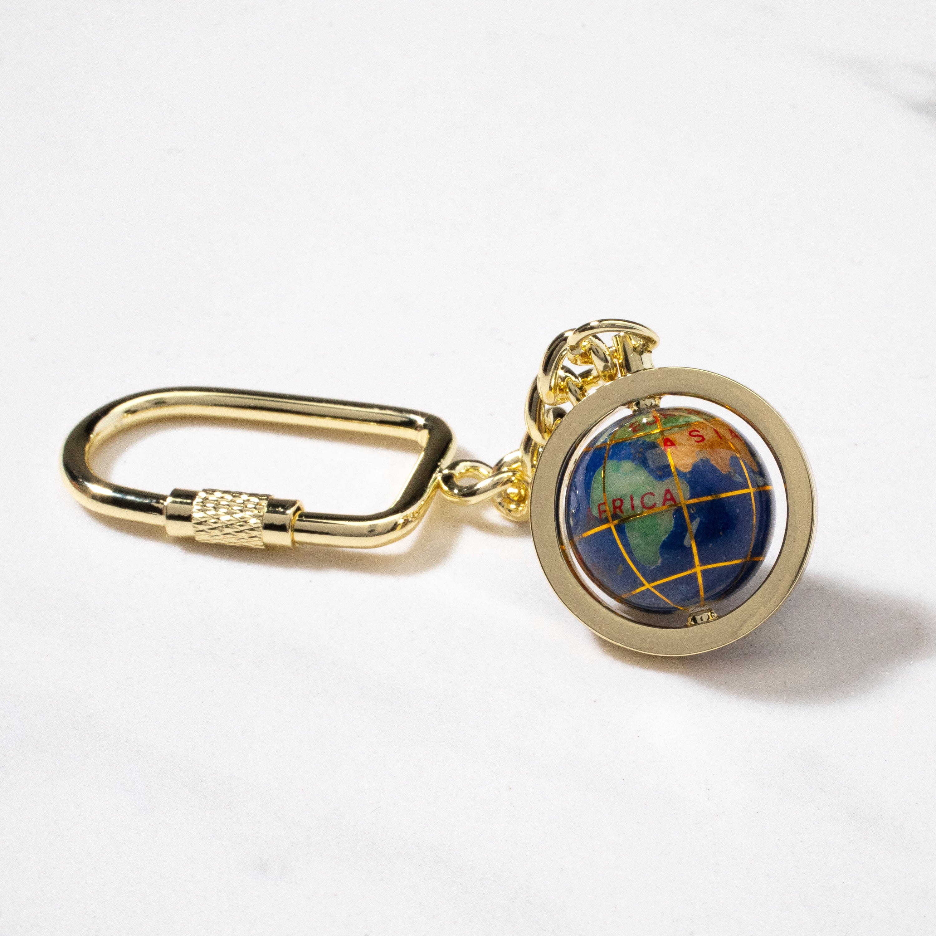 Kalifano Gemstone Globes Gemstone Globe with Lapis Ocean showcased on a Gold Colored Keychain LKCG-LP