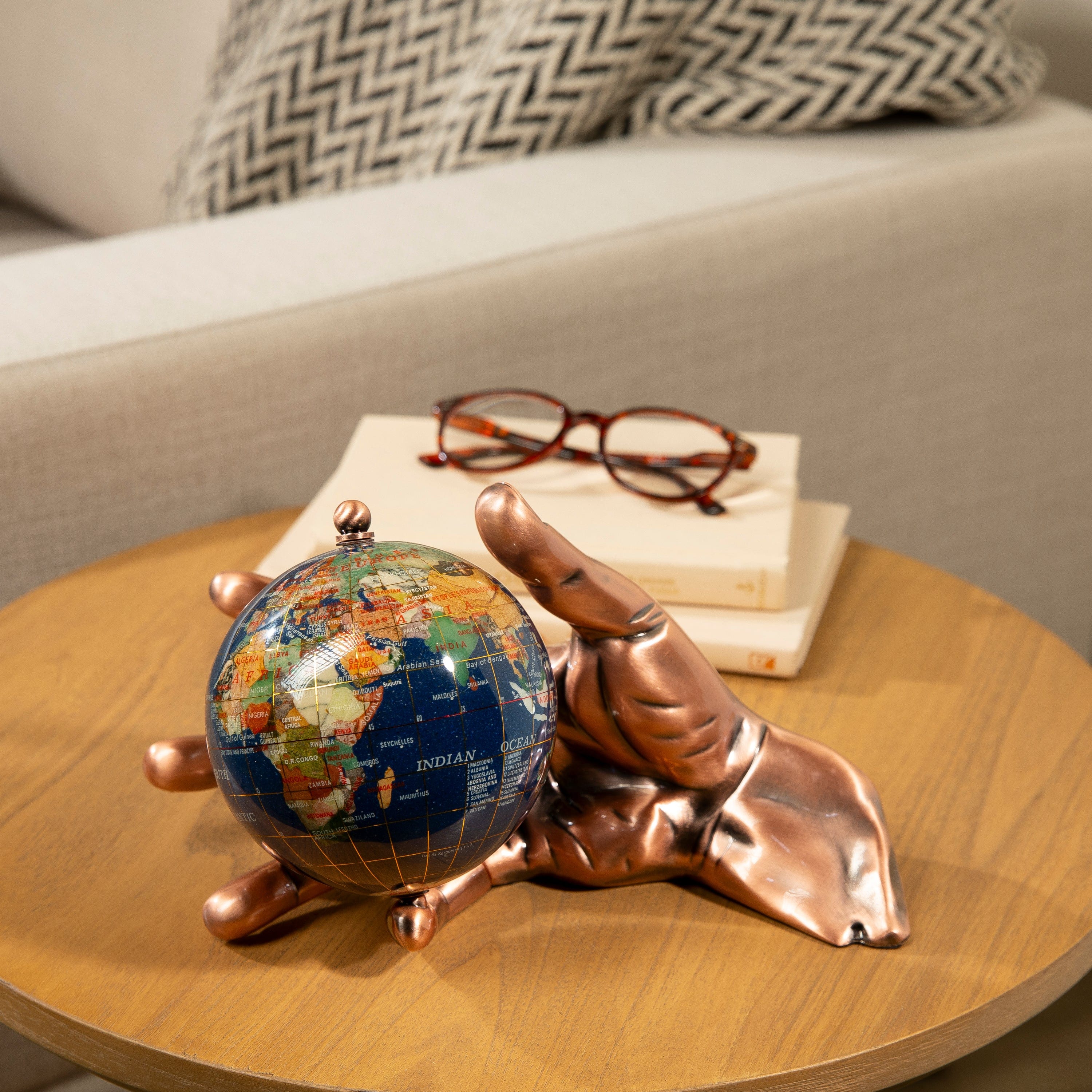 Kalifano Gemstone Globes World In Your Hand - Gemstone Globe with Lapis Ocean Embraced with Copper Base HAND-AC