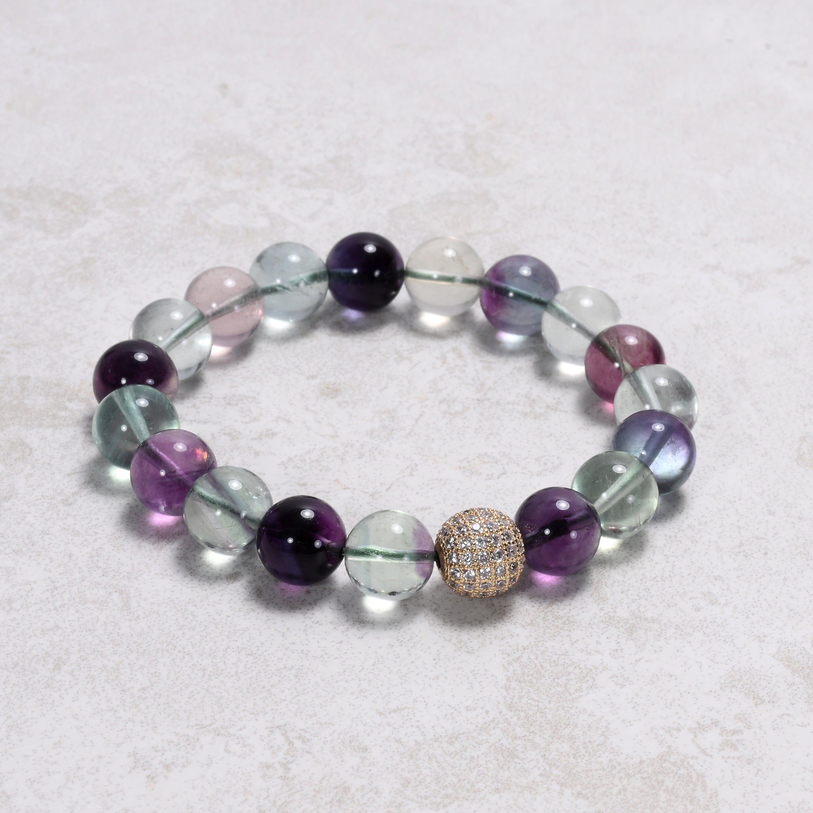 KALIFANO Gemstone Jewelry 10mm Fluorite Gemstone Elastic Bracelet