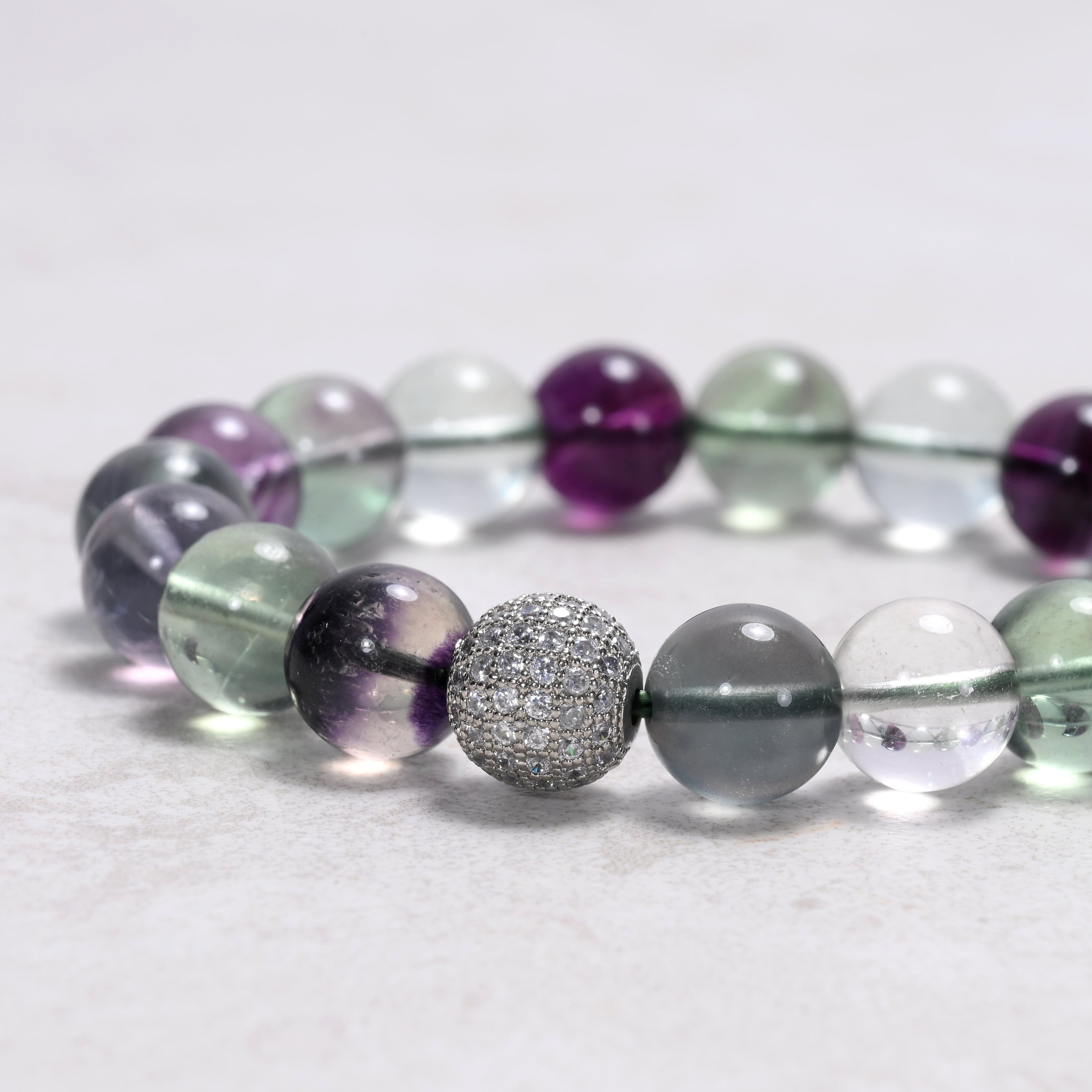 KALIFANO Gemstone Jewelry 10mm Fluorite Gemstone Elastic Bracelet