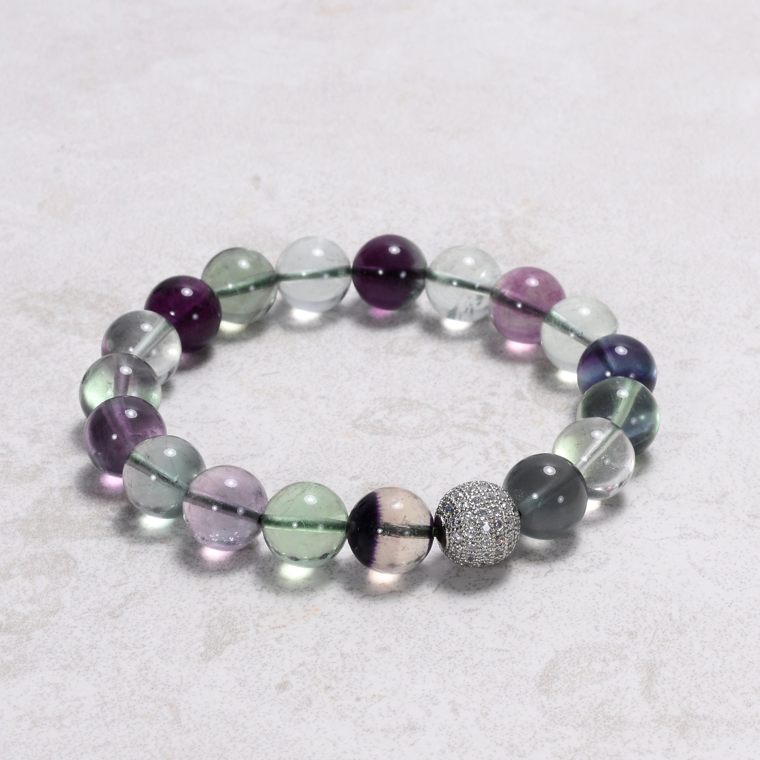 KALIFANO Gemstone Jewelry 10mm Fluorite Gemstone Elastic Bracelet