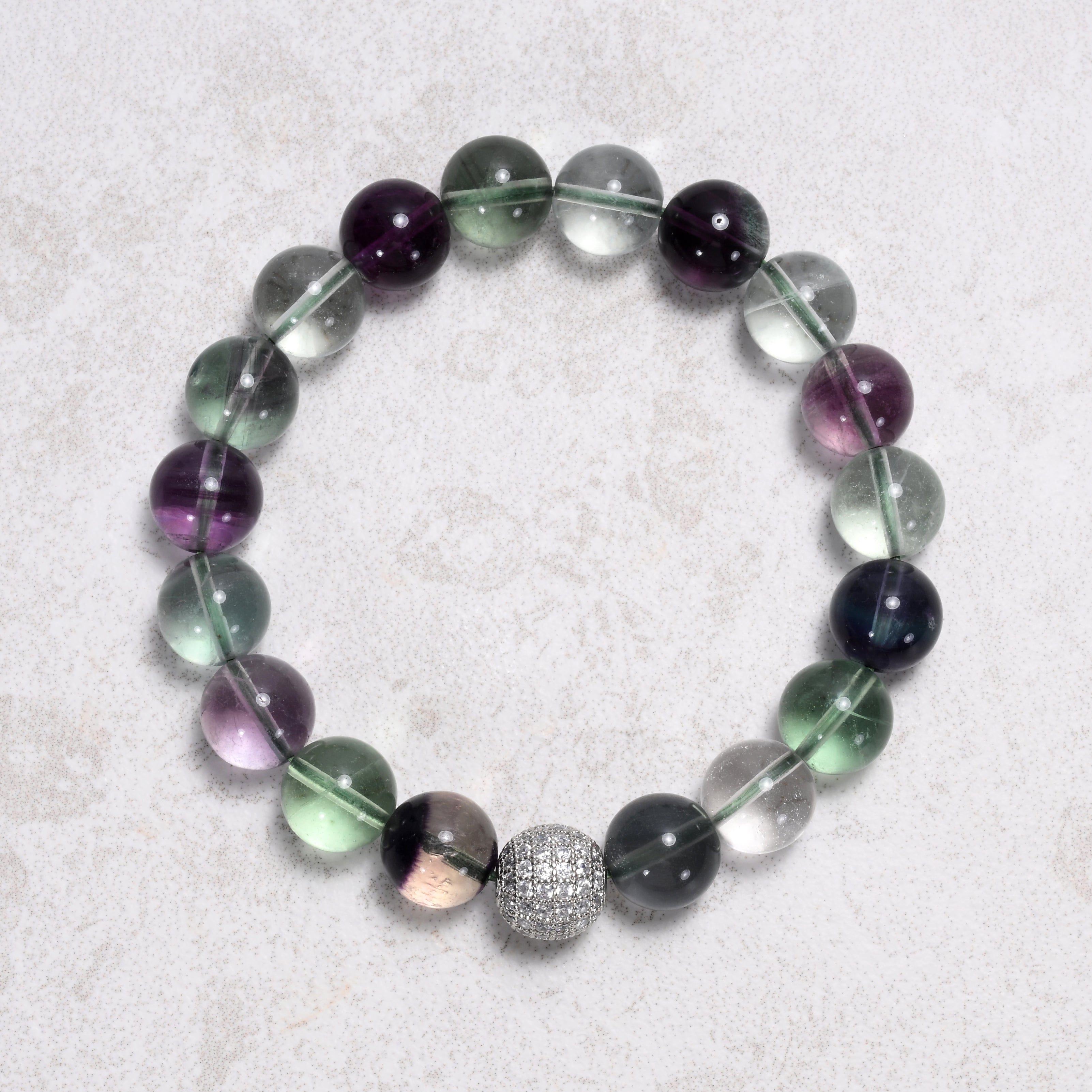 KALIFANO Gemstone Jewelry 10mm Fluorite Gemstone Elastic Bracelet