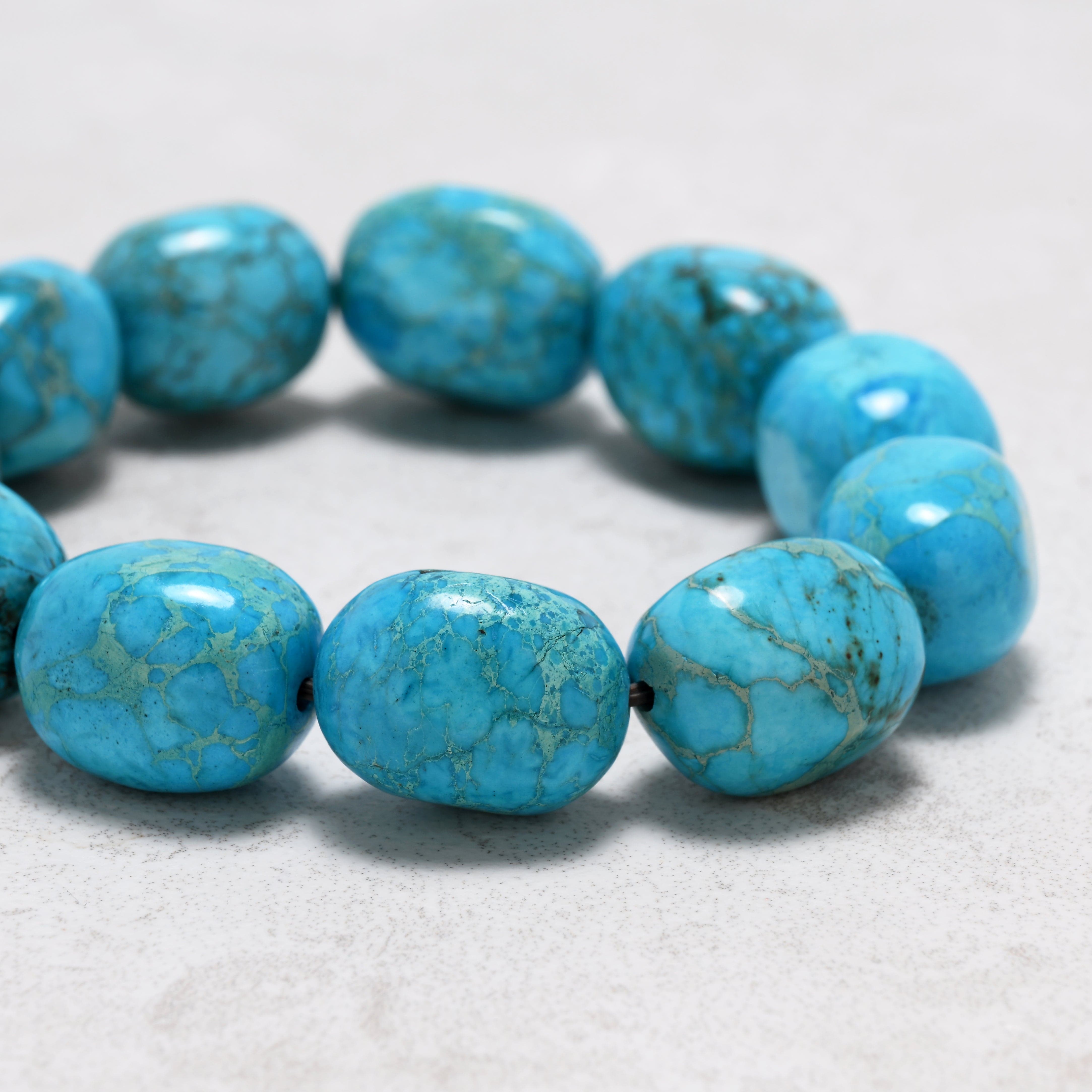 KALIFANO Gemstone Jewelry 13x18mm King Turquoise Gemstone Elastic Bracelet