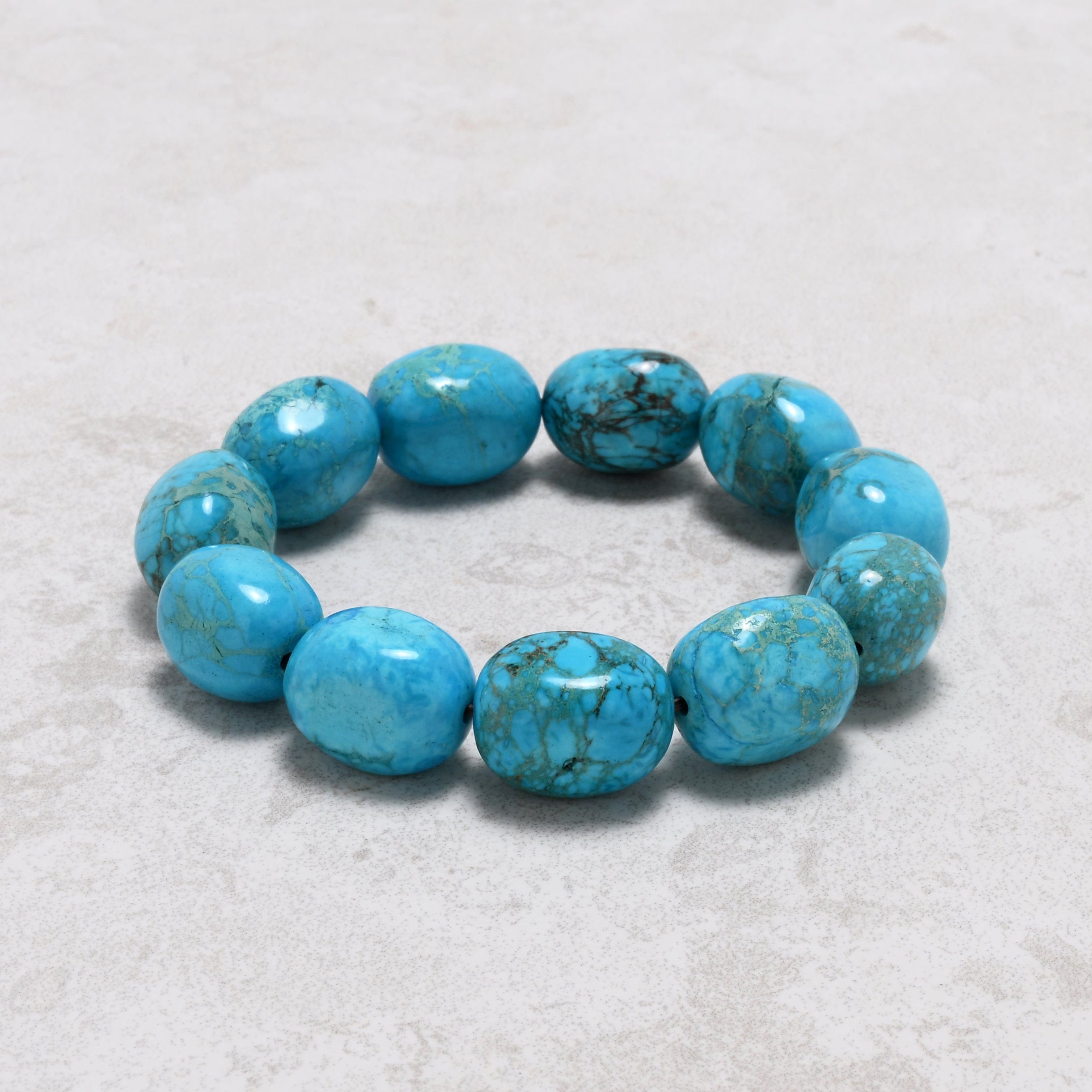 KALIFANO Gemstone Jewelry 13x18mm King Turquoise Gemstone Elastic Bracelet