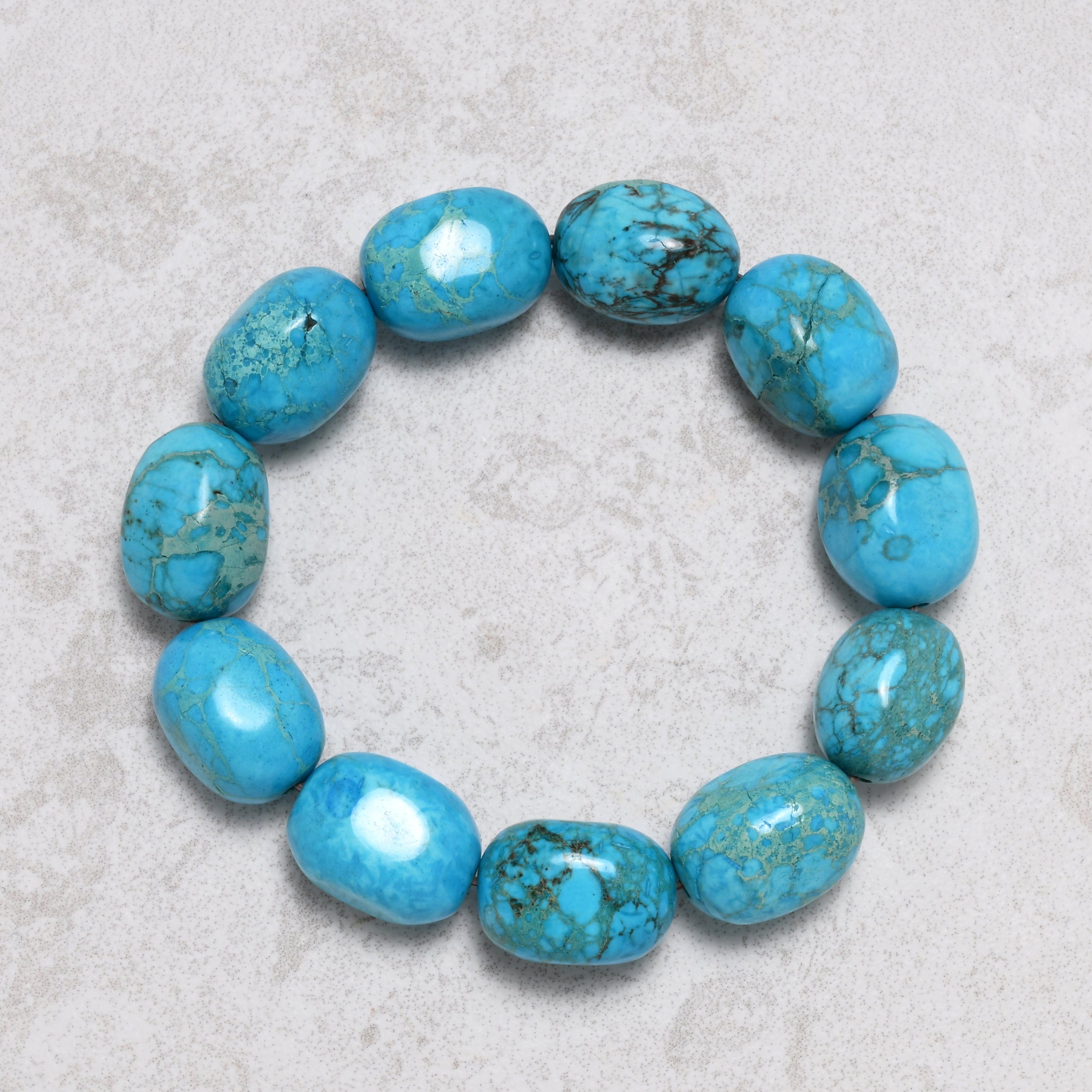 KALIFANO Gemstone Jewelry 13x18mm King Turquoise Gemstone Elastic Bracelet