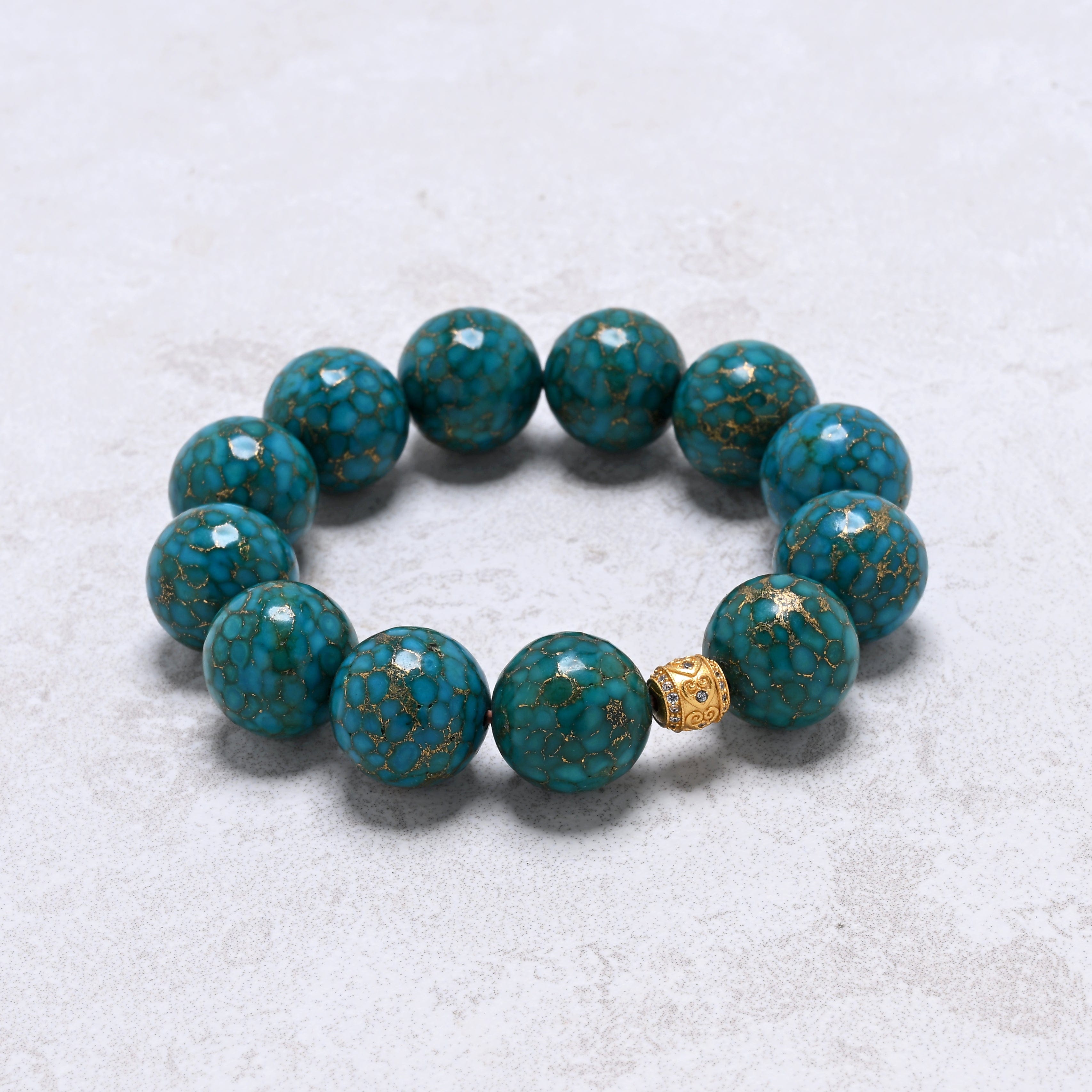 KALIFANO Gemstone Jewelry 16mm Turquoise Gemstone Elastic Bracelet