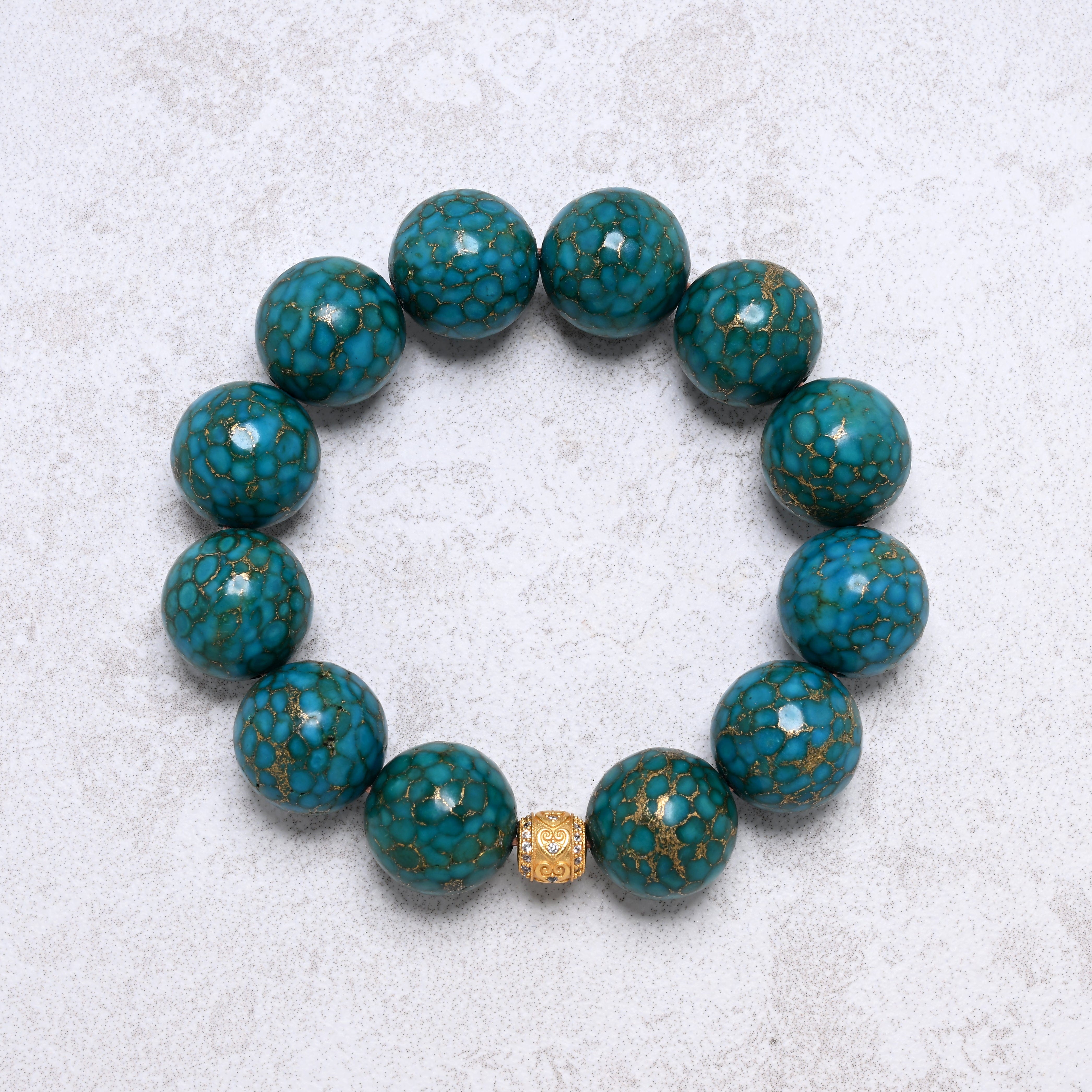 KALIFANO Gemstone Jewelry 16mm Turquoise Gemstone Elastic Bracelet