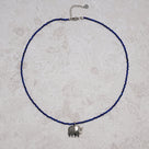 2mm Natural Lapis Necklace – Sterling Silver Elephant Pendant - 17