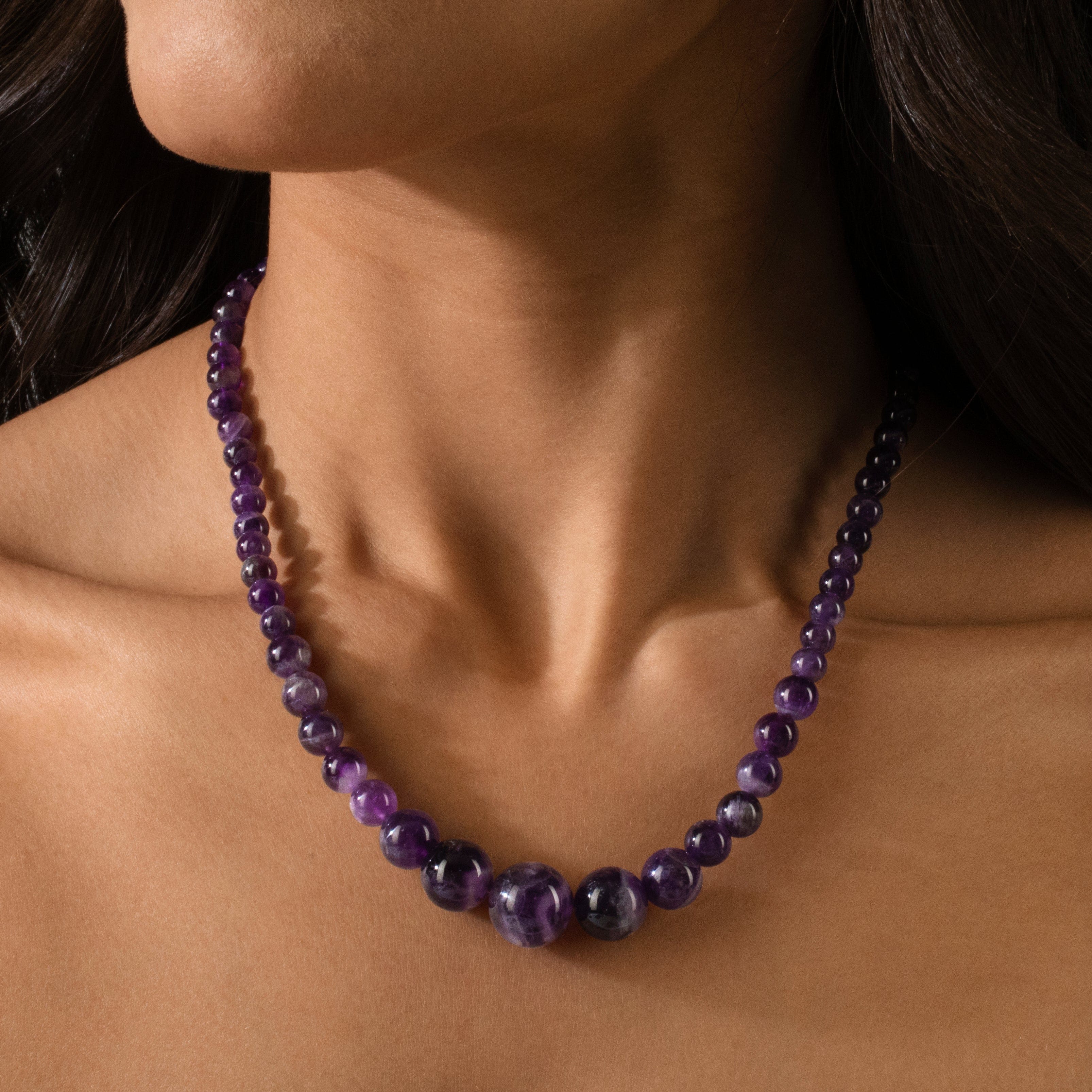 KALIFANO Gemstone Jewelry 18" Amethyst Gemstone Necklace with Sterling Silver Clasp 925N-22-AM