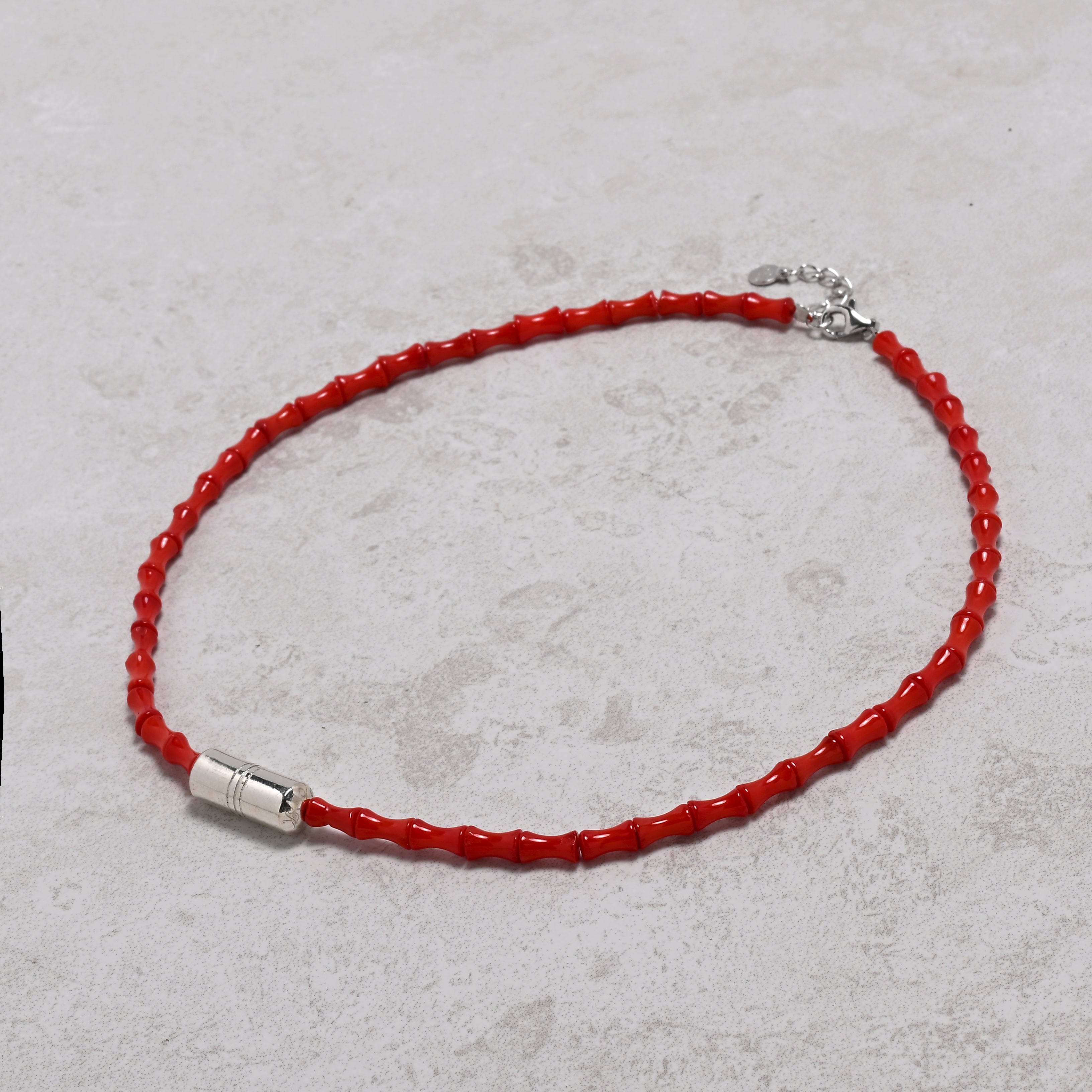 KALIFANO Gemstone Jewelry 18" Genuine Coral Necklace with Native American Sterling Silver Barrel Bead 925N-03-RC