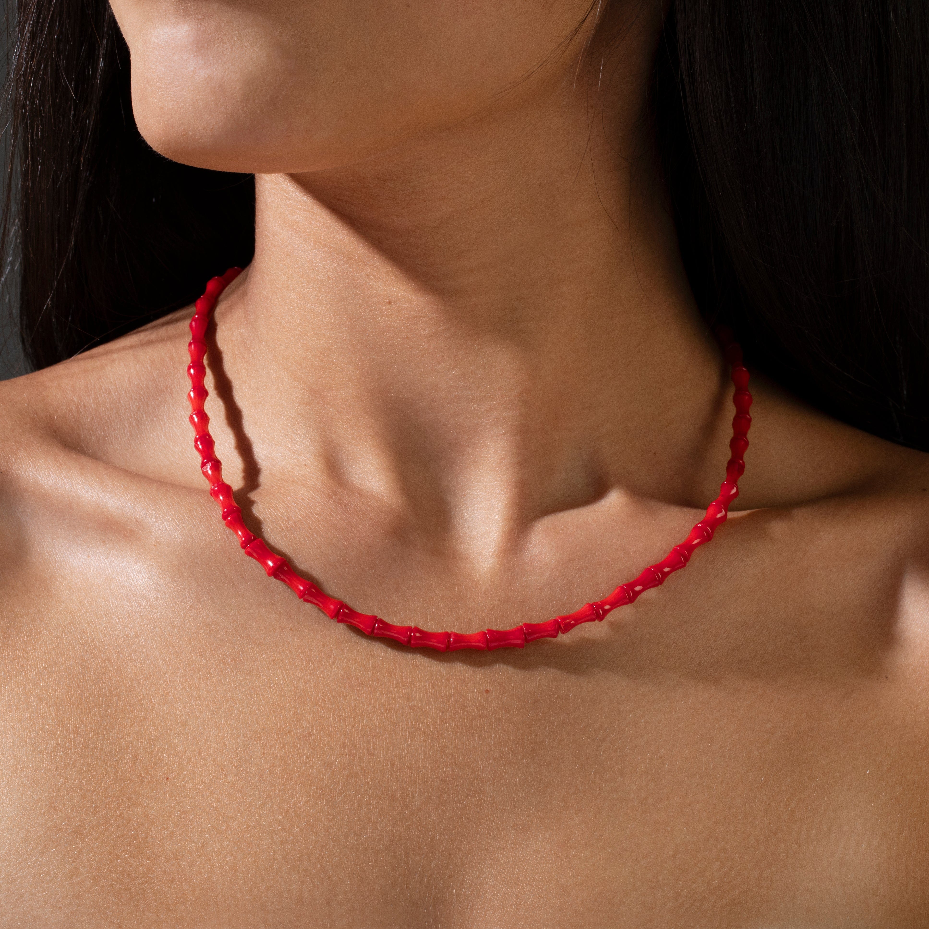 KALIFANO Gemstone Jewelry 18" Genuine Coral Necklace with Sterling Silver Lobster Clasp 925N-02-RC