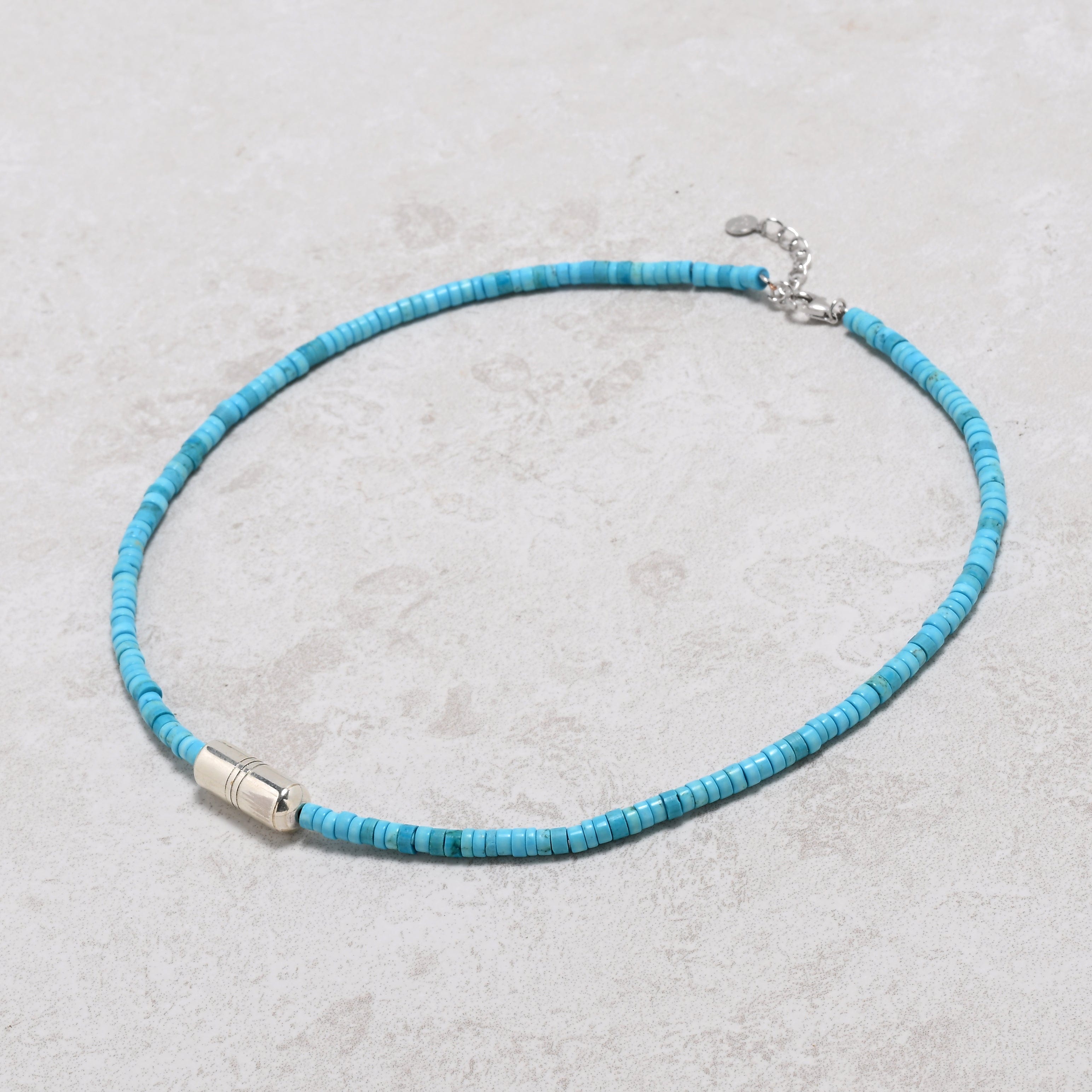 KALIFANO Gemstone Jewelry 18" Howlite King Turquoise Necklace with Vintage Native American Sterling Silver Barrel Pendant 925N-01-TQ
