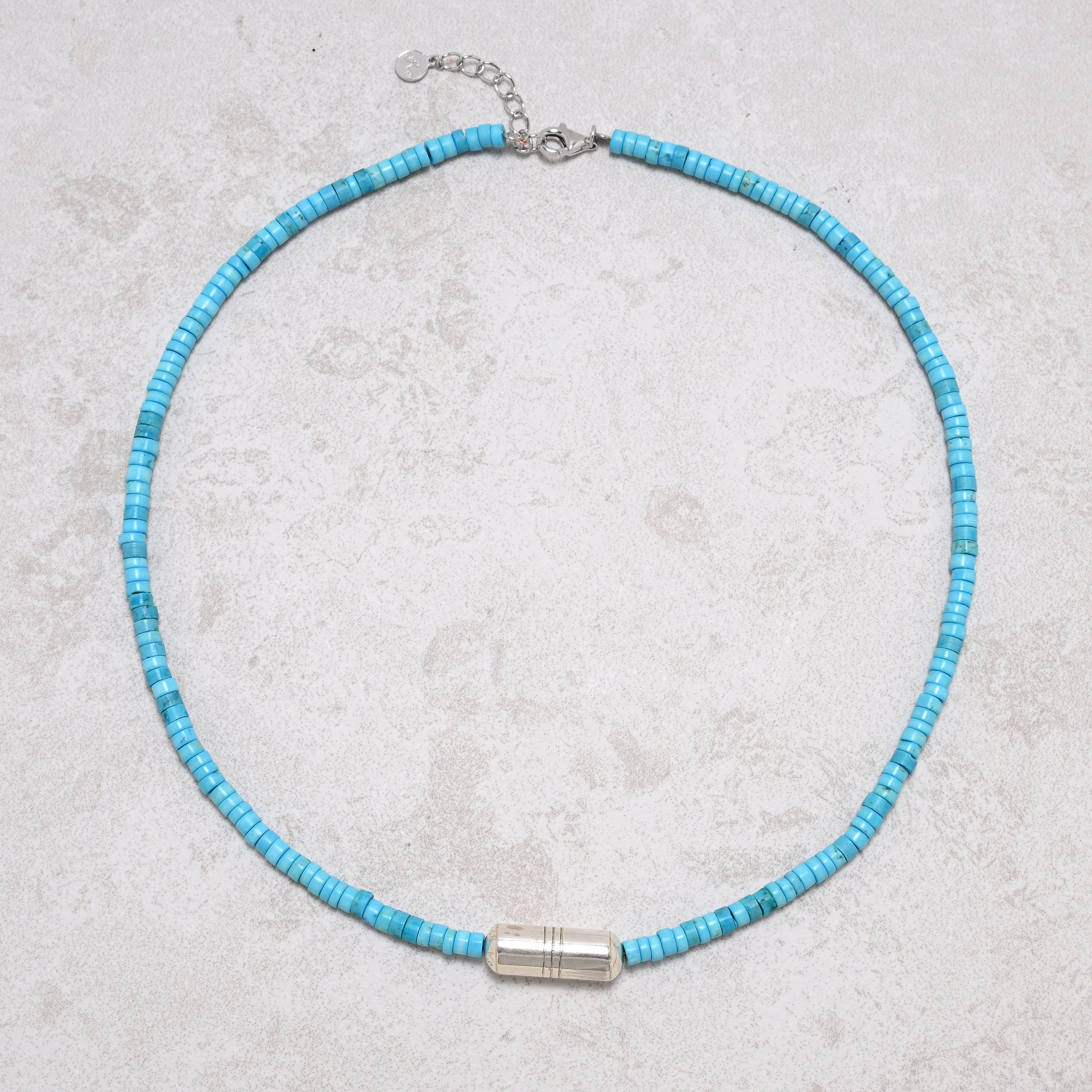 KALIFANO Gemstone Jewelry 18" Howlite King Turquoise Necklace with Vintage Native American Sterling Silver Barrel Pendant 925N-01-TQ