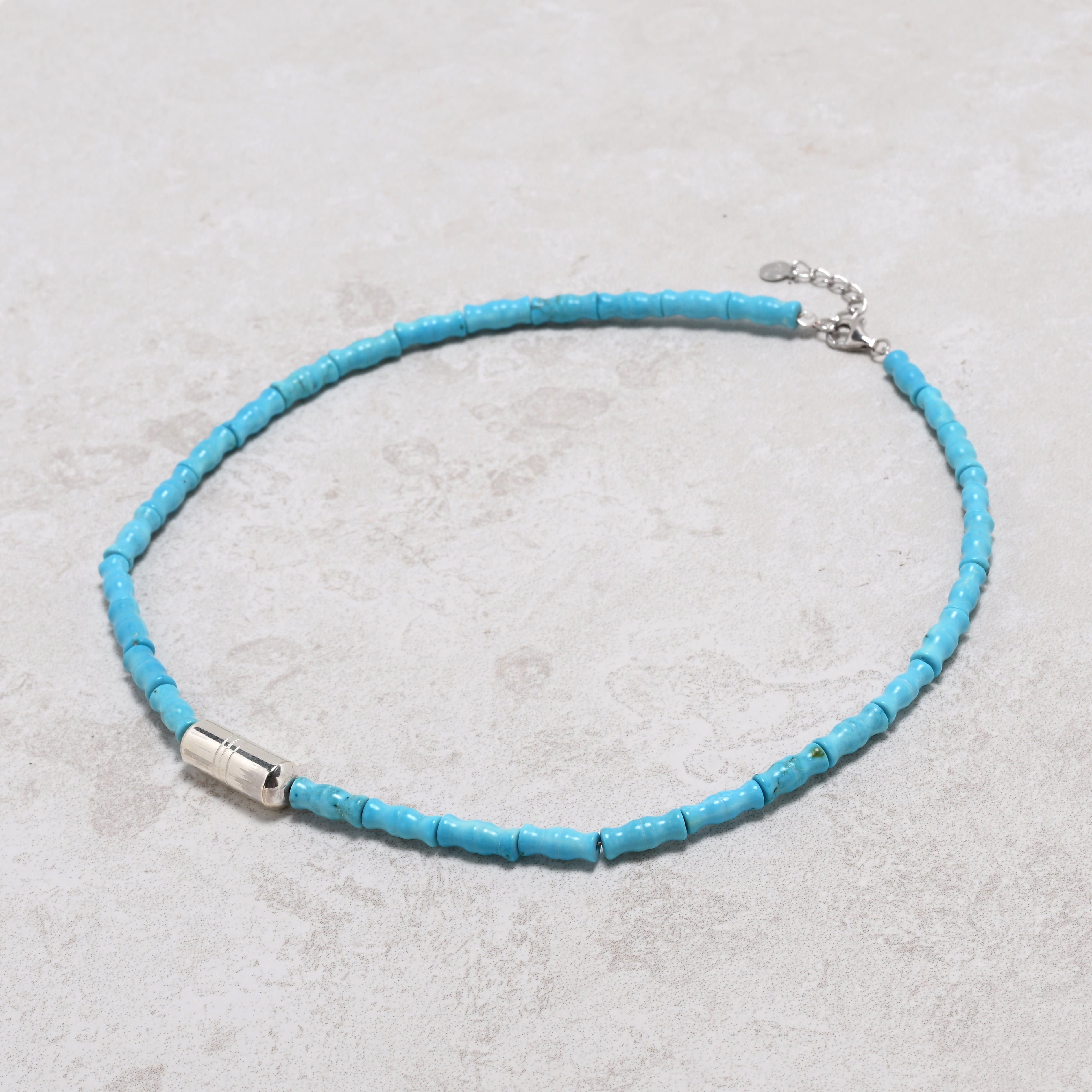 KALIFANO Gemstone Jewelry 18" Howlite Turquoise Necklace with Native American Made Sterling Silver Barrel Bead 925N-03-TQ