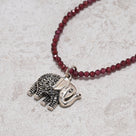 Natural Garnet 2mm Beaded Necklace with Sterling Silver Elephant Charm and Sterling Silver Lobster Clasp - 18