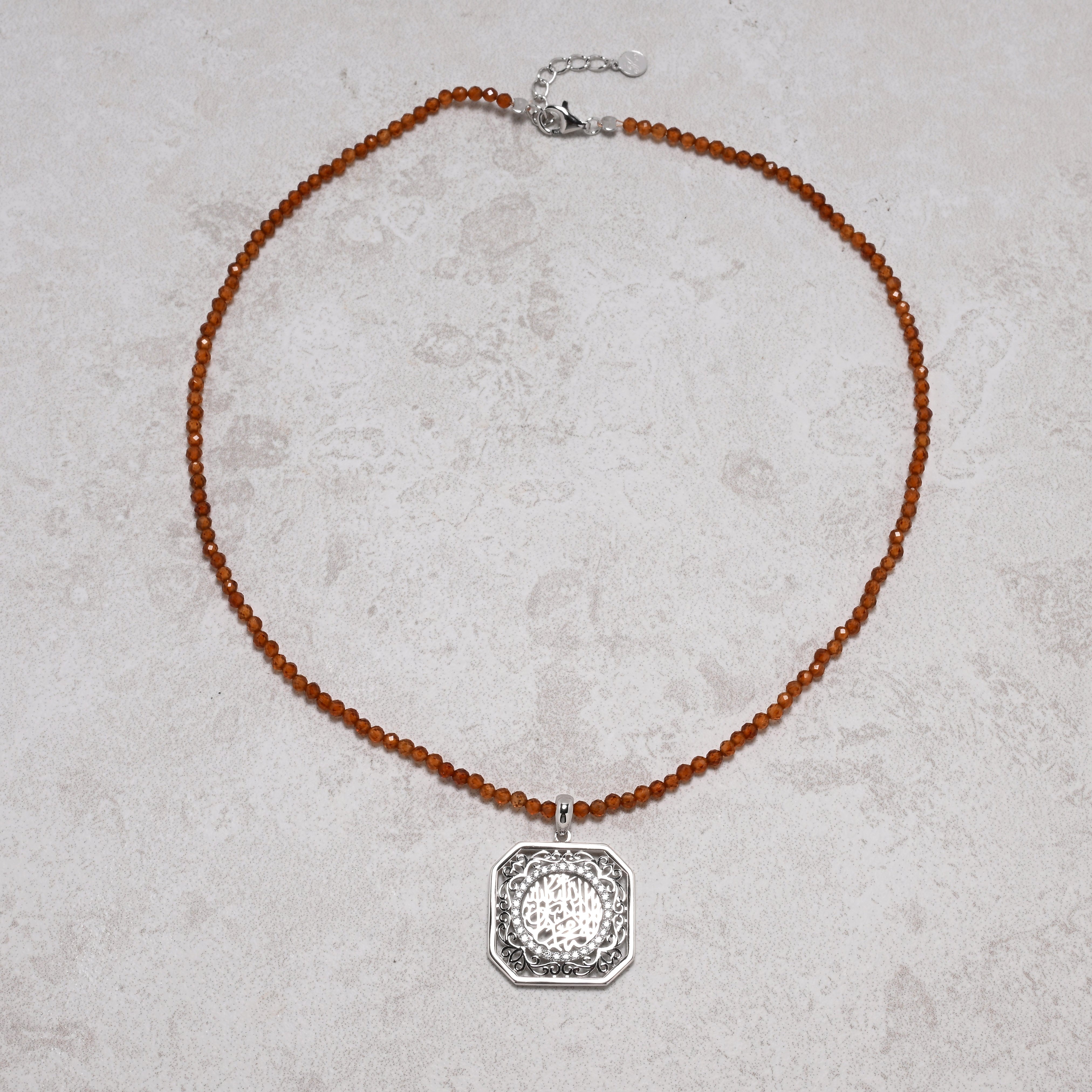 KALIFANO Gemstone Jewelry 18" Natural Garnet 3mm Beaded Necklace with Sterling Silver Allah Charm and Sterling Silver Lobster Clasp 925NA201-GA