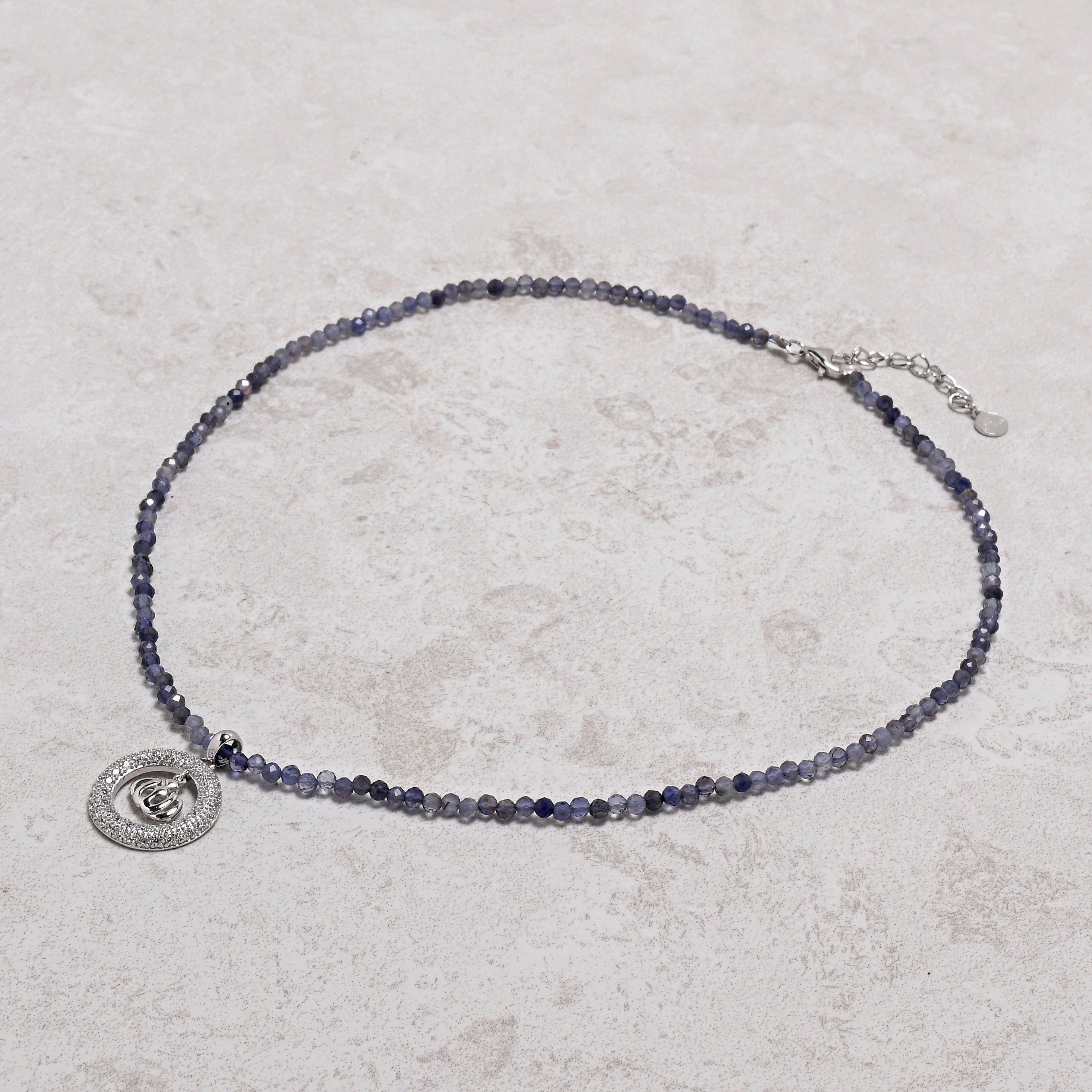 KALIFANO Gemstone Jewelry 18" Natural Iolite 3mm Necklace with Sterling Silver Allah Charm 925NA201-IO