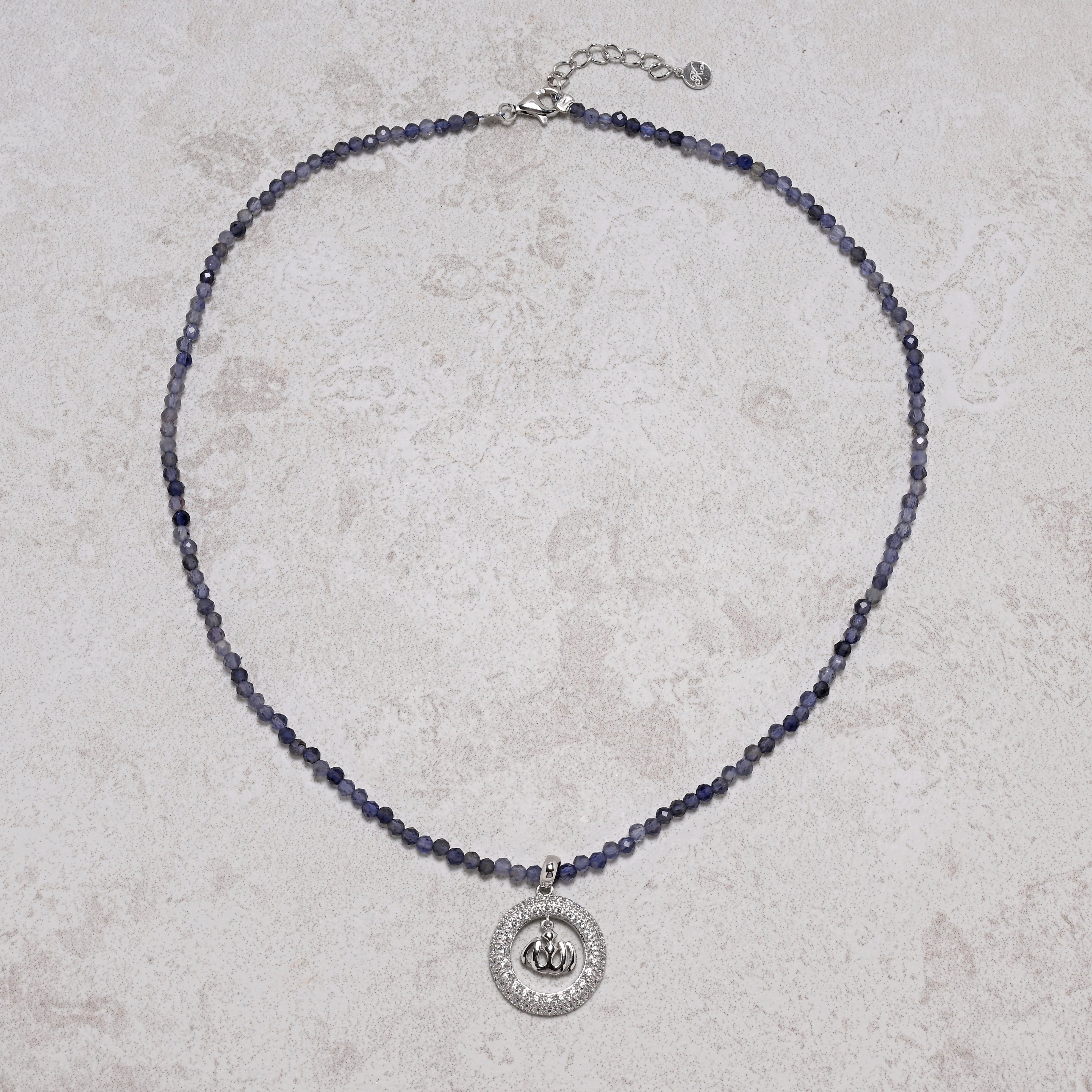 KALIFANO Gemstone Jewelry 18" Natural Iolite 3mm Necklace with Sterling Silver Allah Charm 925NA201-IO