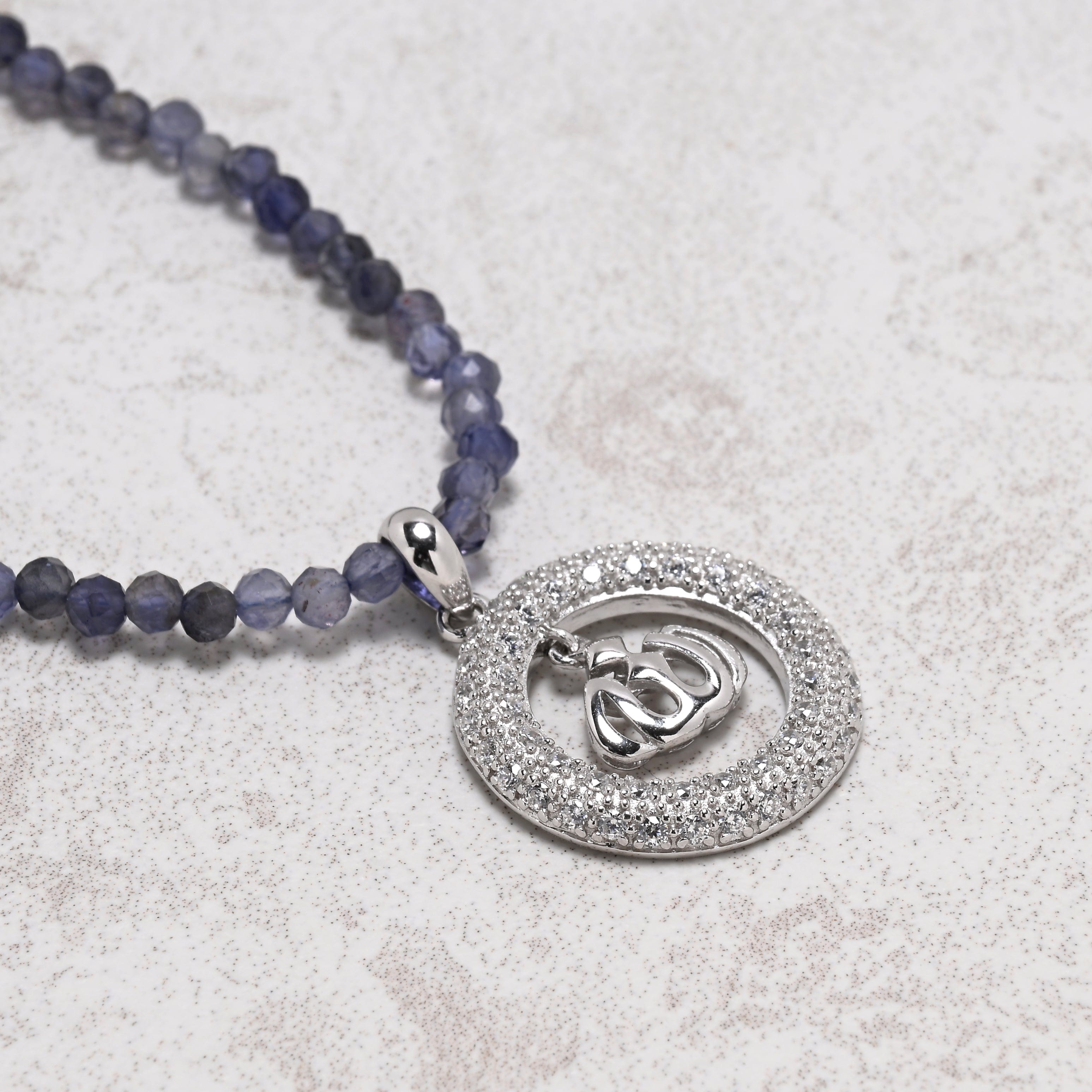 KALIFANO Gemstone Jewelry 18" Natural Iolite 3mm Necklace with Sterling Silver Allah Charm 925NA201-IO