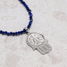 2mm Natural Lapis Necklace with Sterling Silver Allah Charm - 18