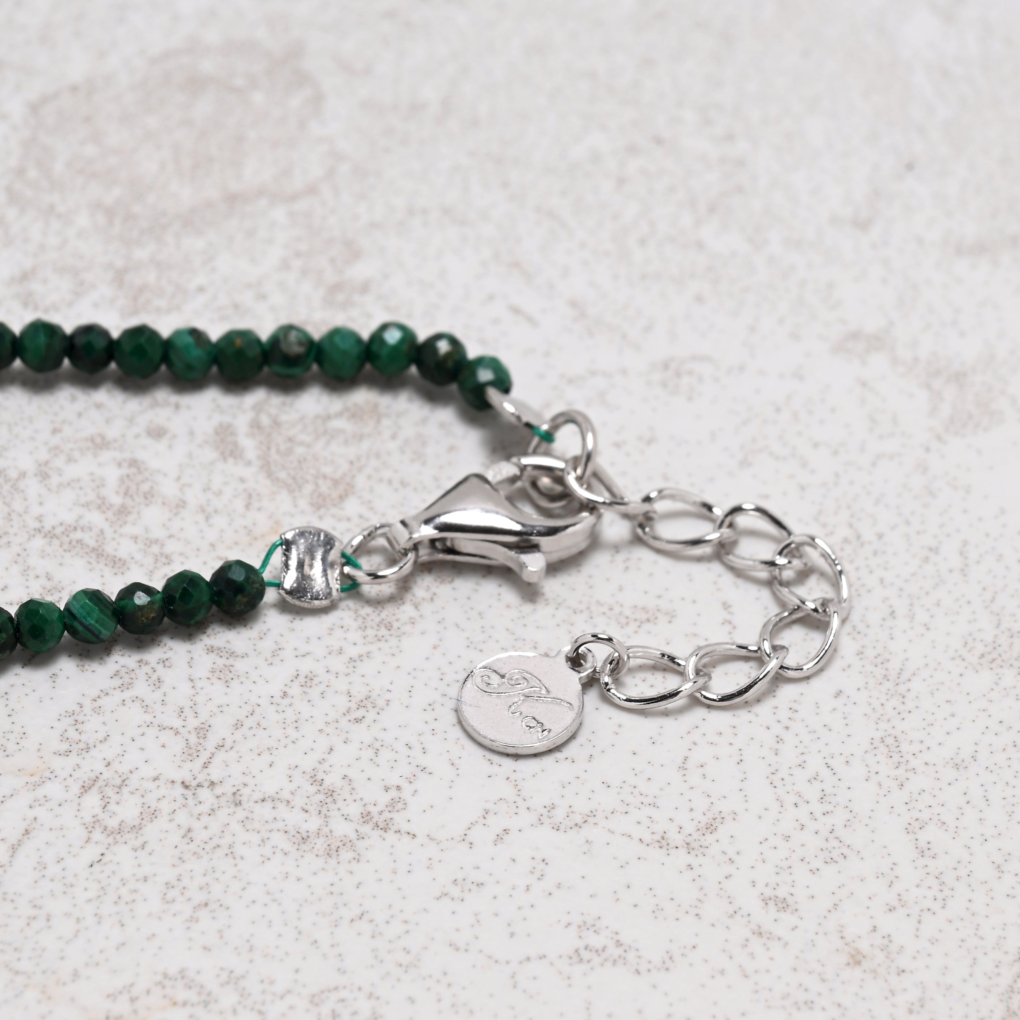 KALIFANO Gemstone Jewelry 18" Natural Malachite 2mm Necklace with Sterling Silver Allah Charm 925NA200-MA