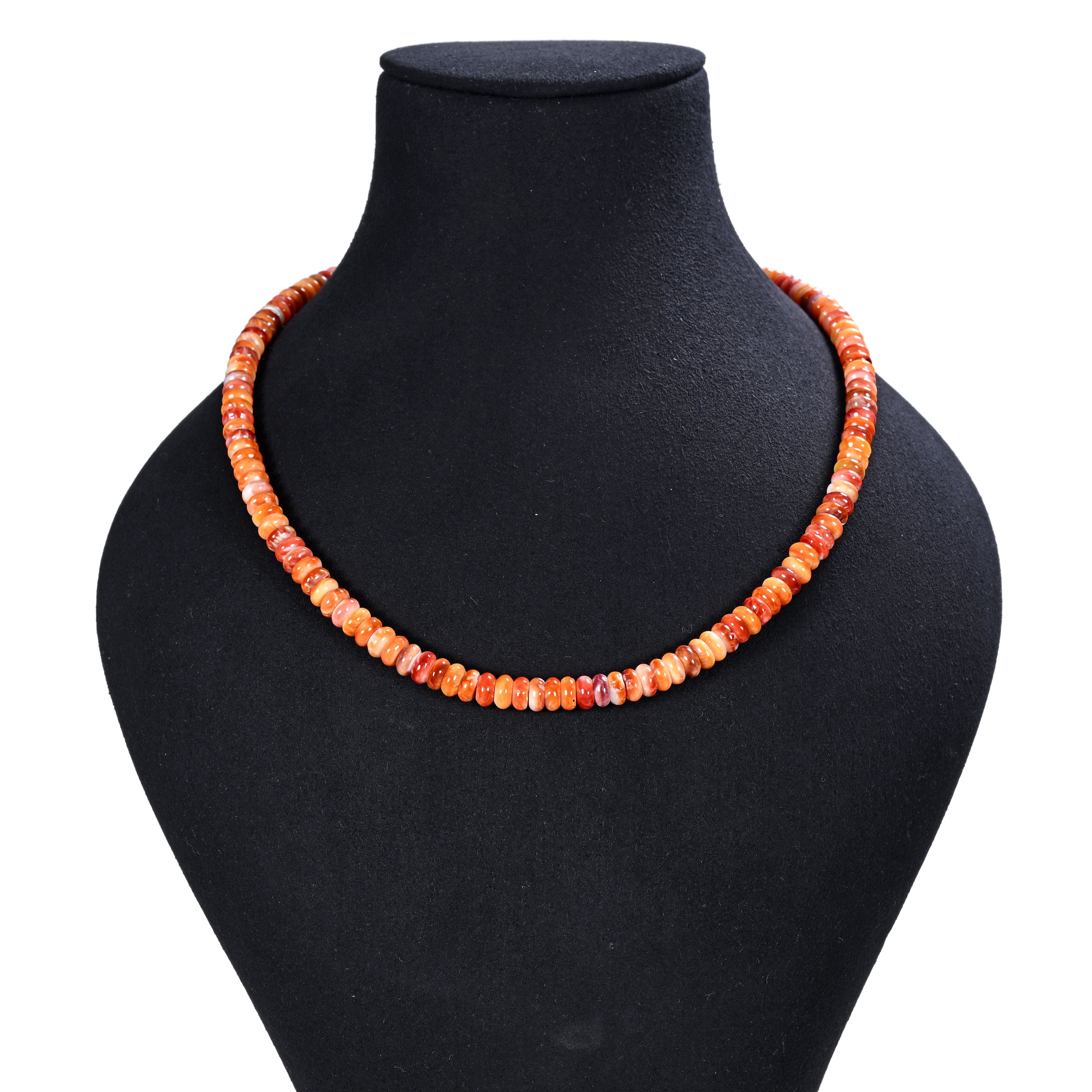 KALIFANO Gemstone Jewelry 18" Spiny Oyster Gemstone Necklace with Sterling Silver Clasp 925N-27-SO