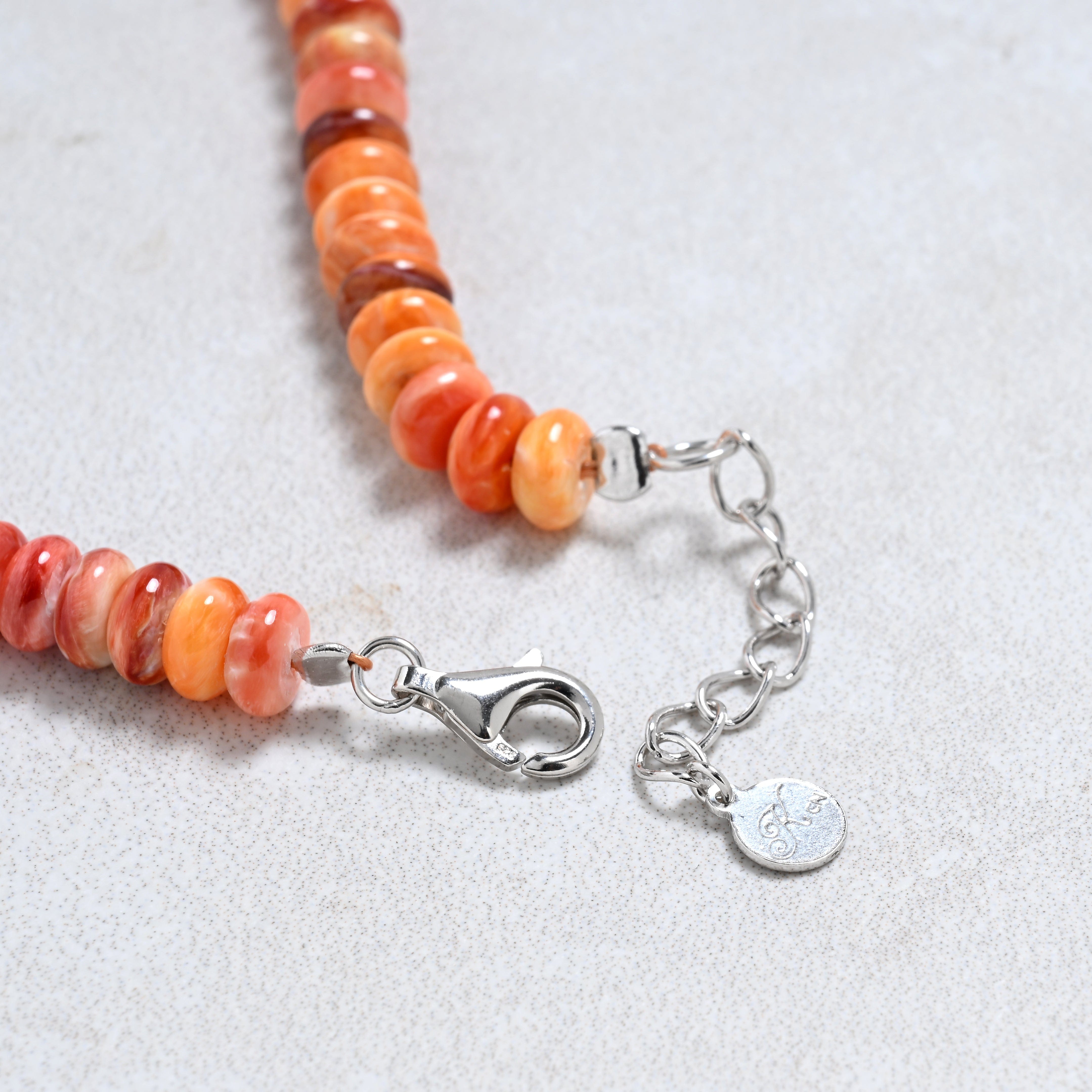 KALIFANO Gemstone Jewelry 18" Spiny Oyster Gemstone Necklace with Sterling Silver Clasp 925N-27-SO