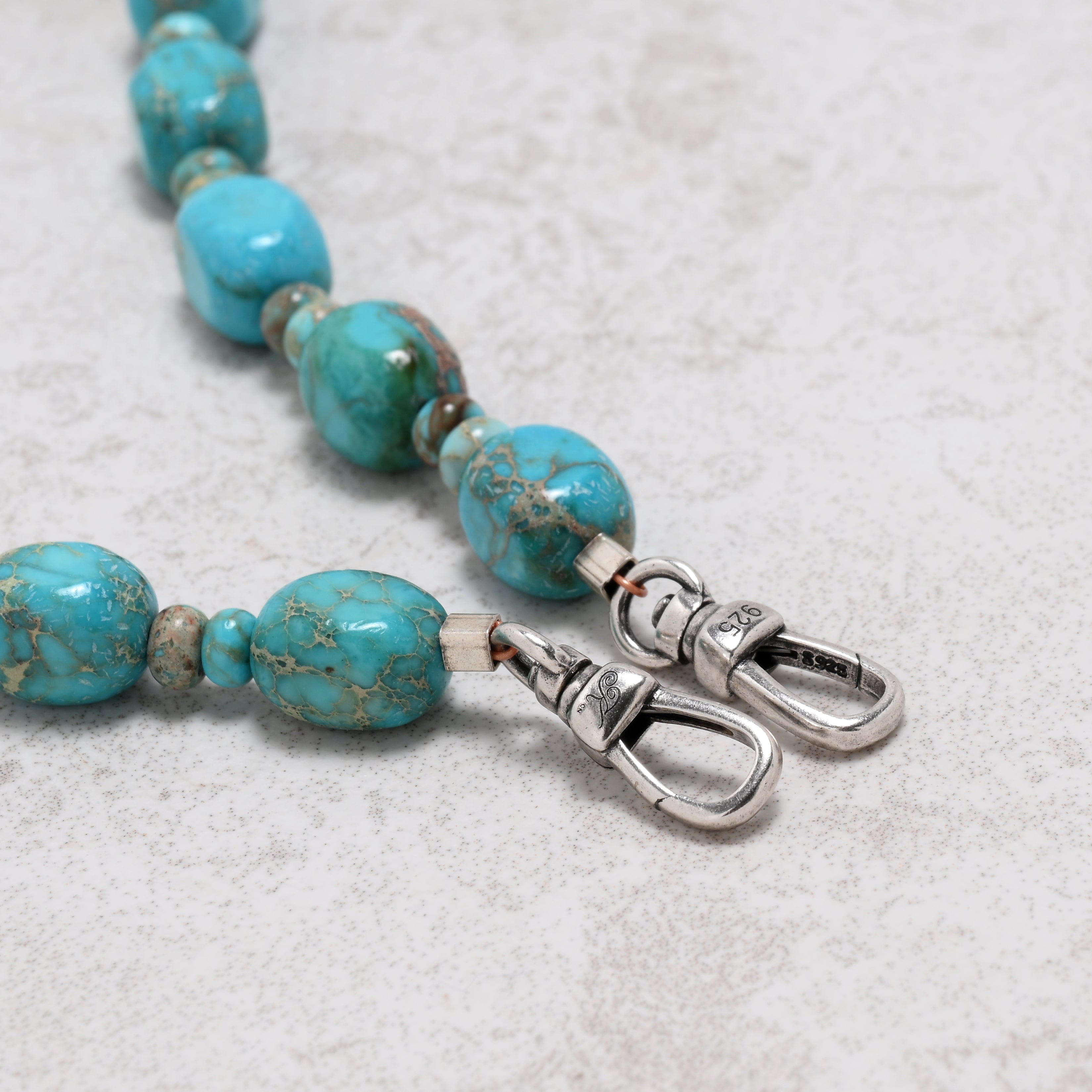 KALIFANO Gemstone Jewelry 18in King Turquoise Gemstone Necklace with Sterling Silver Clasp 925NTQ-18